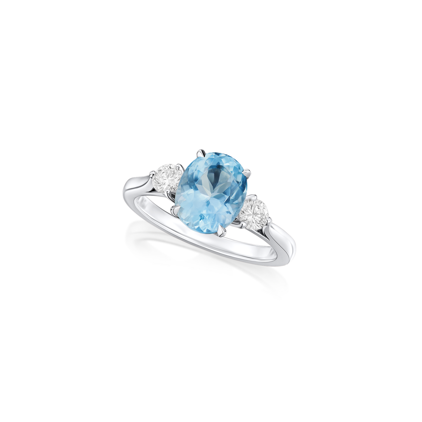 2.06cts Oval Aquamarine and Diamond Three Stone Ring