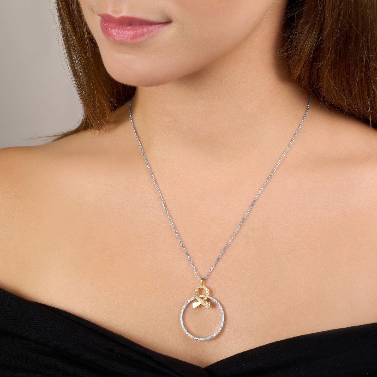 Infinity Collection Diamond Set Circle Ribbon Pendant
