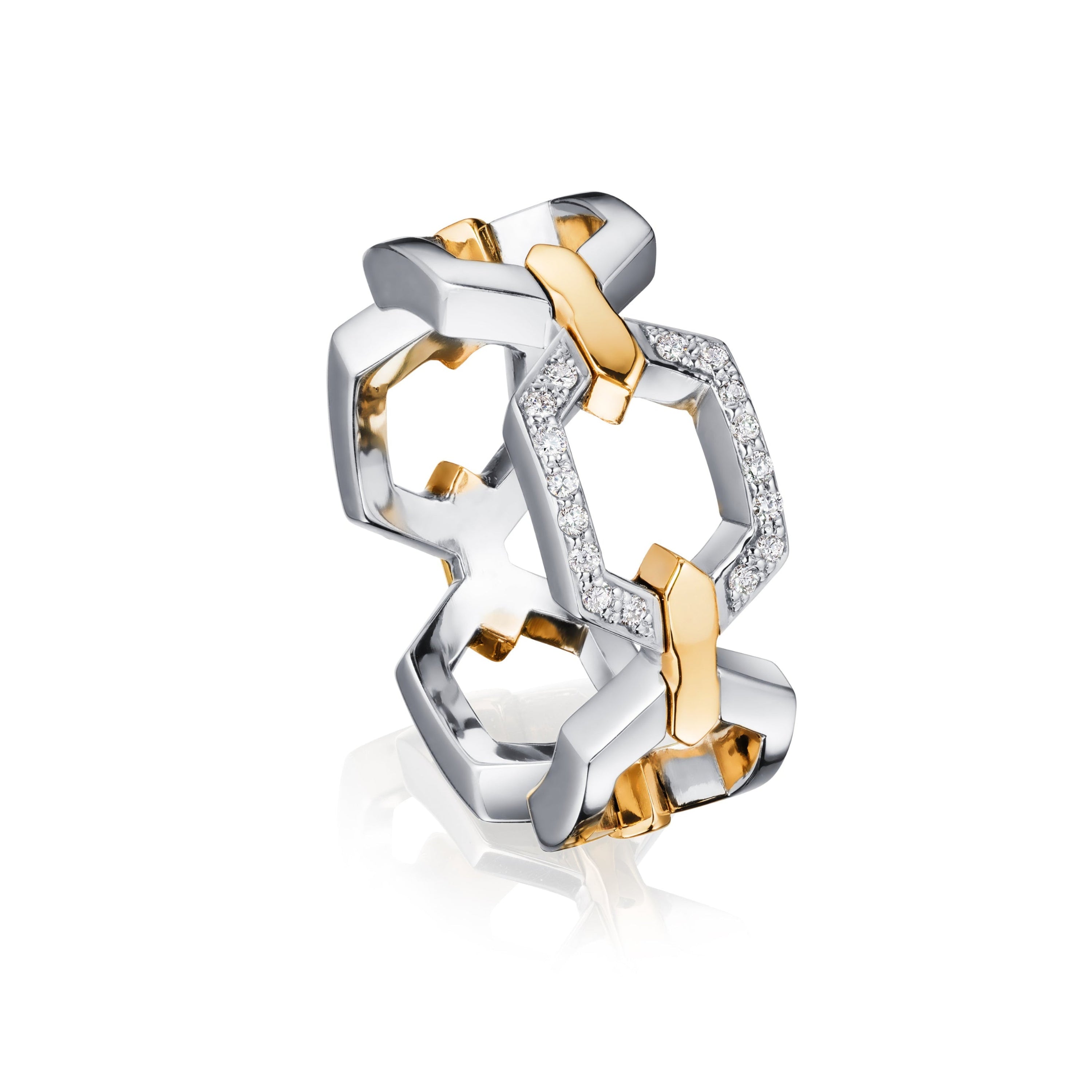 Nectar Platinum and 18ct Yellow Gold Diamond Set Ring
