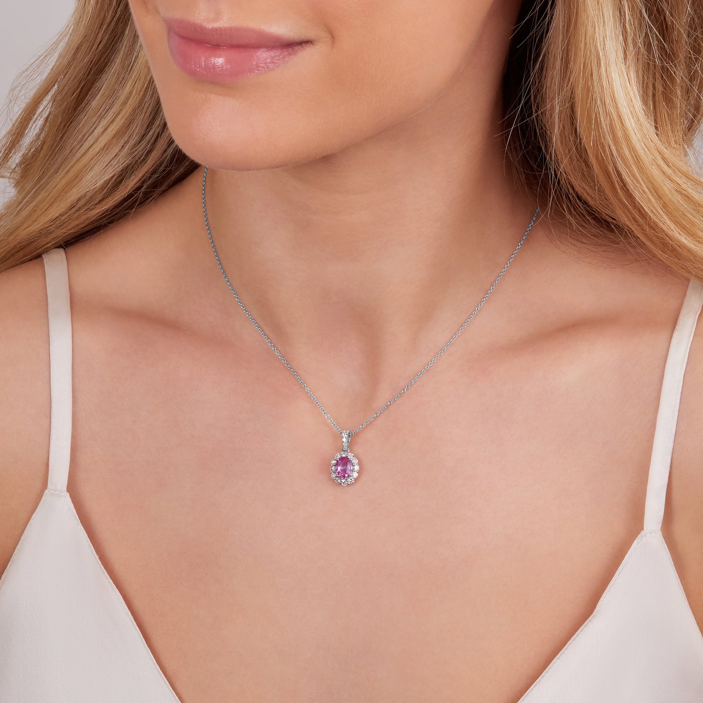 1.63cts Pink Sapphire and Diamond Cluster Pendant