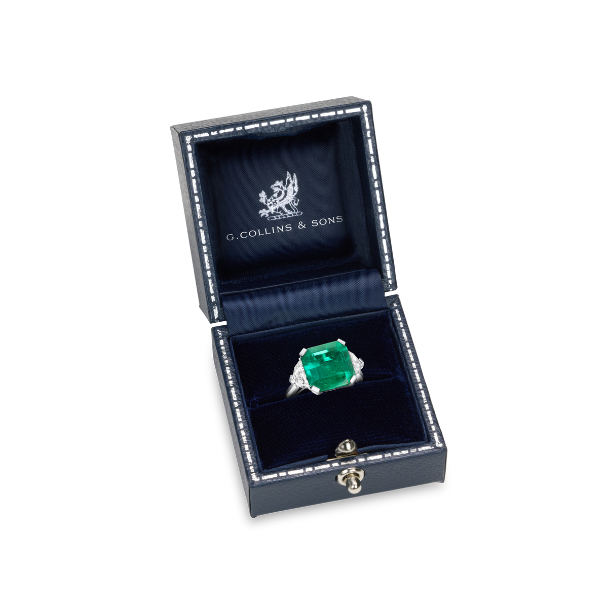 6.29ct Emerald and Diamond Three Stone Ring