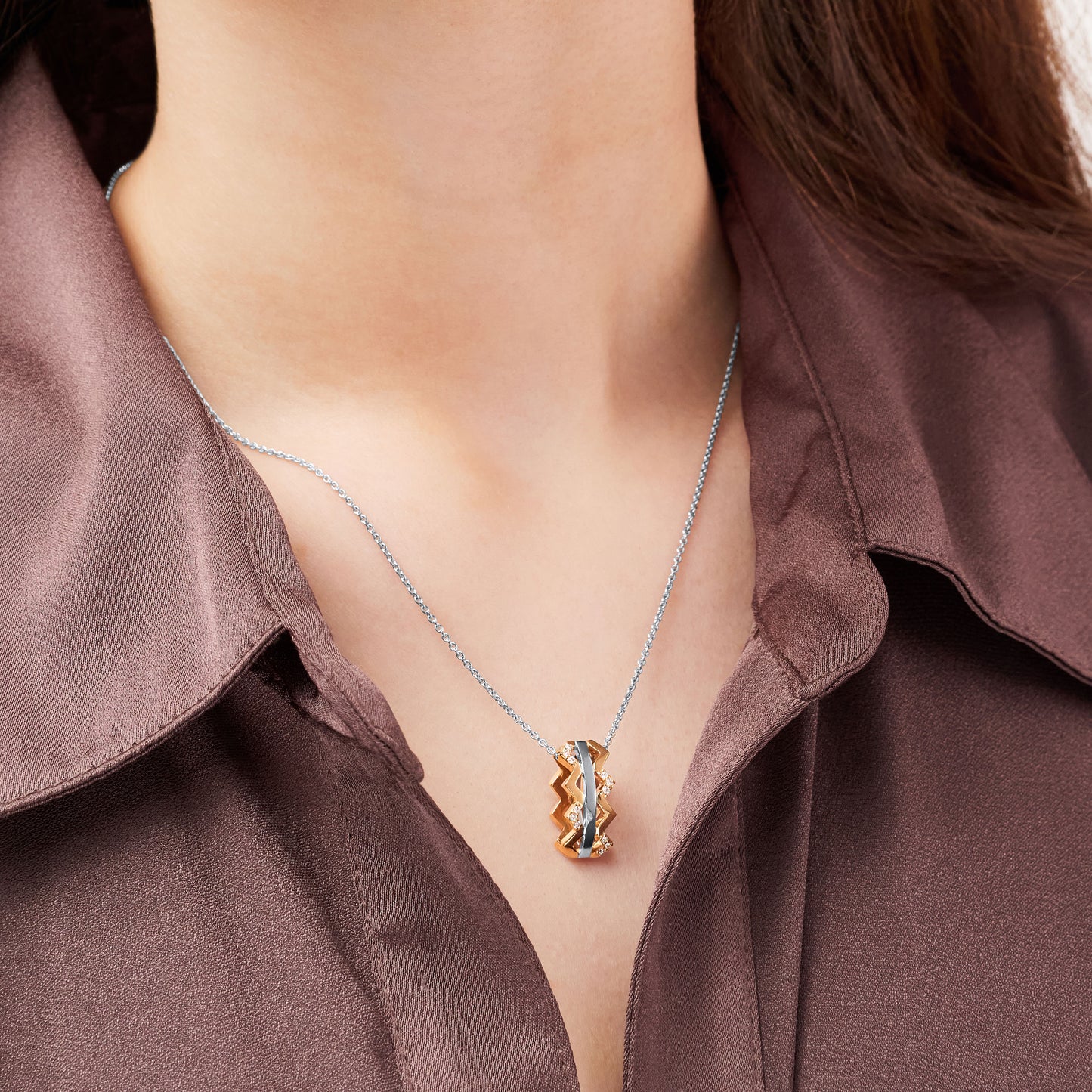 Nectar Platinum and 18ct Rose Gold Diamond Set Pendant