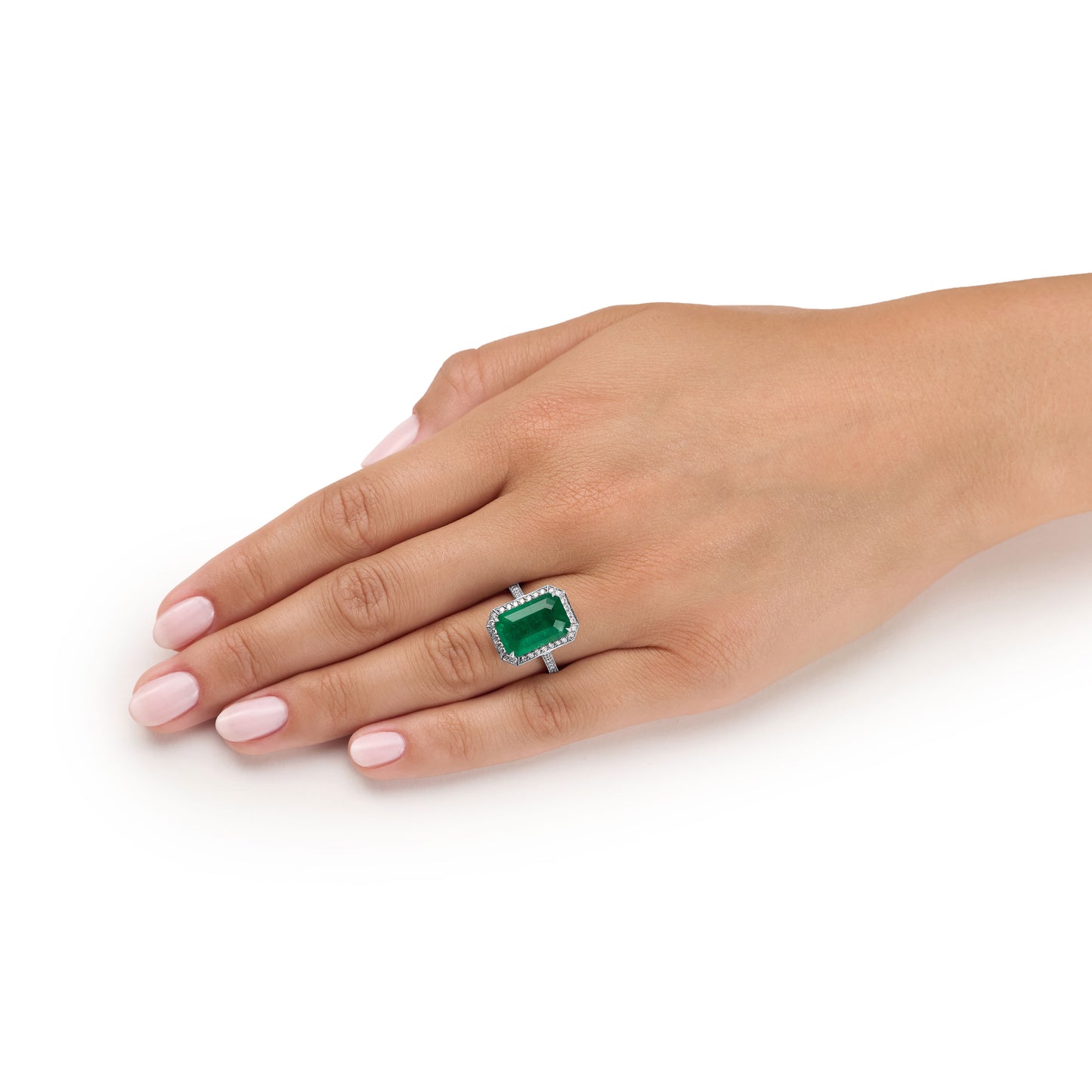 6.02cts Octagon Emerald and Diamond Cluster Ring