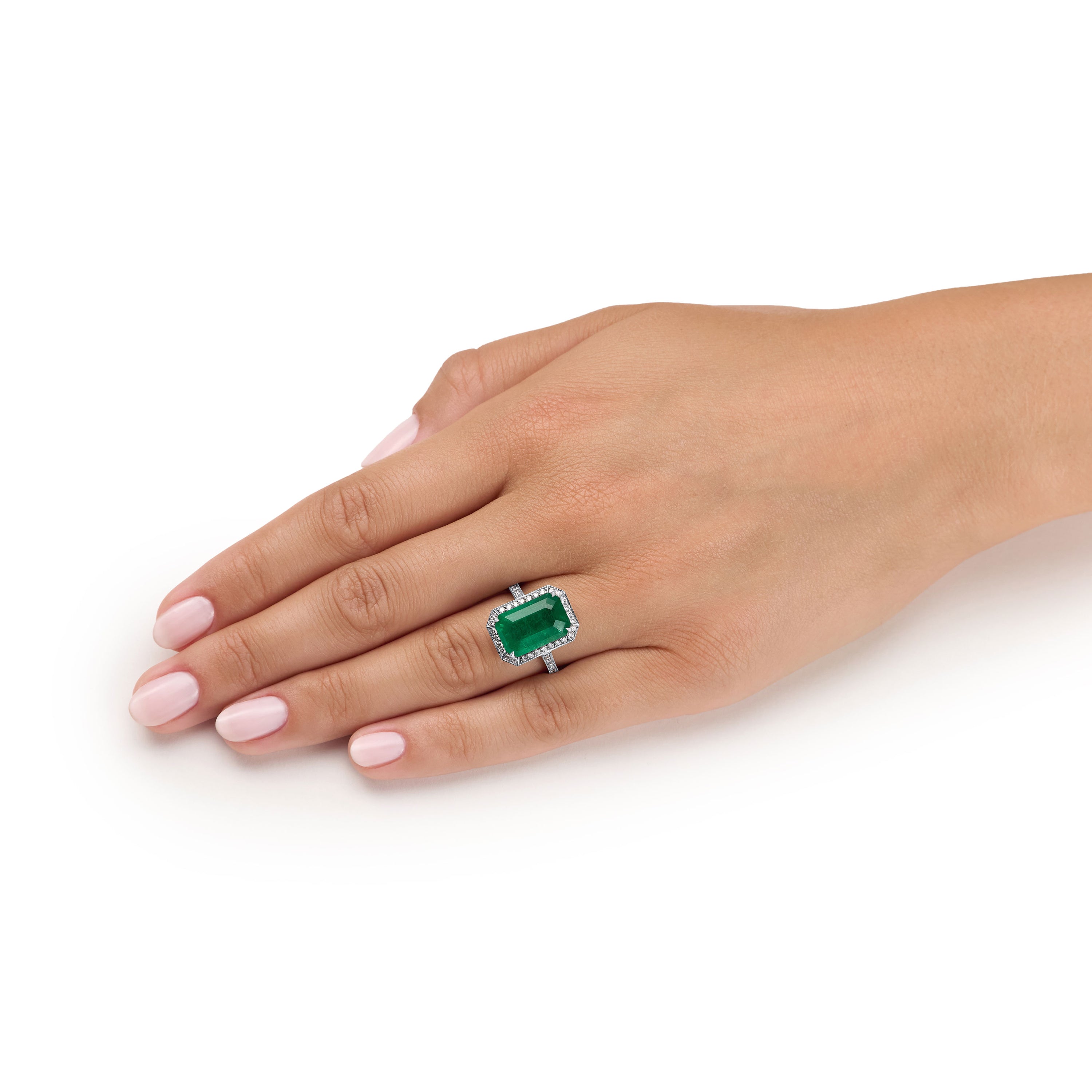 6.02cts Octagon Emerald and Diamond Cluster Ring