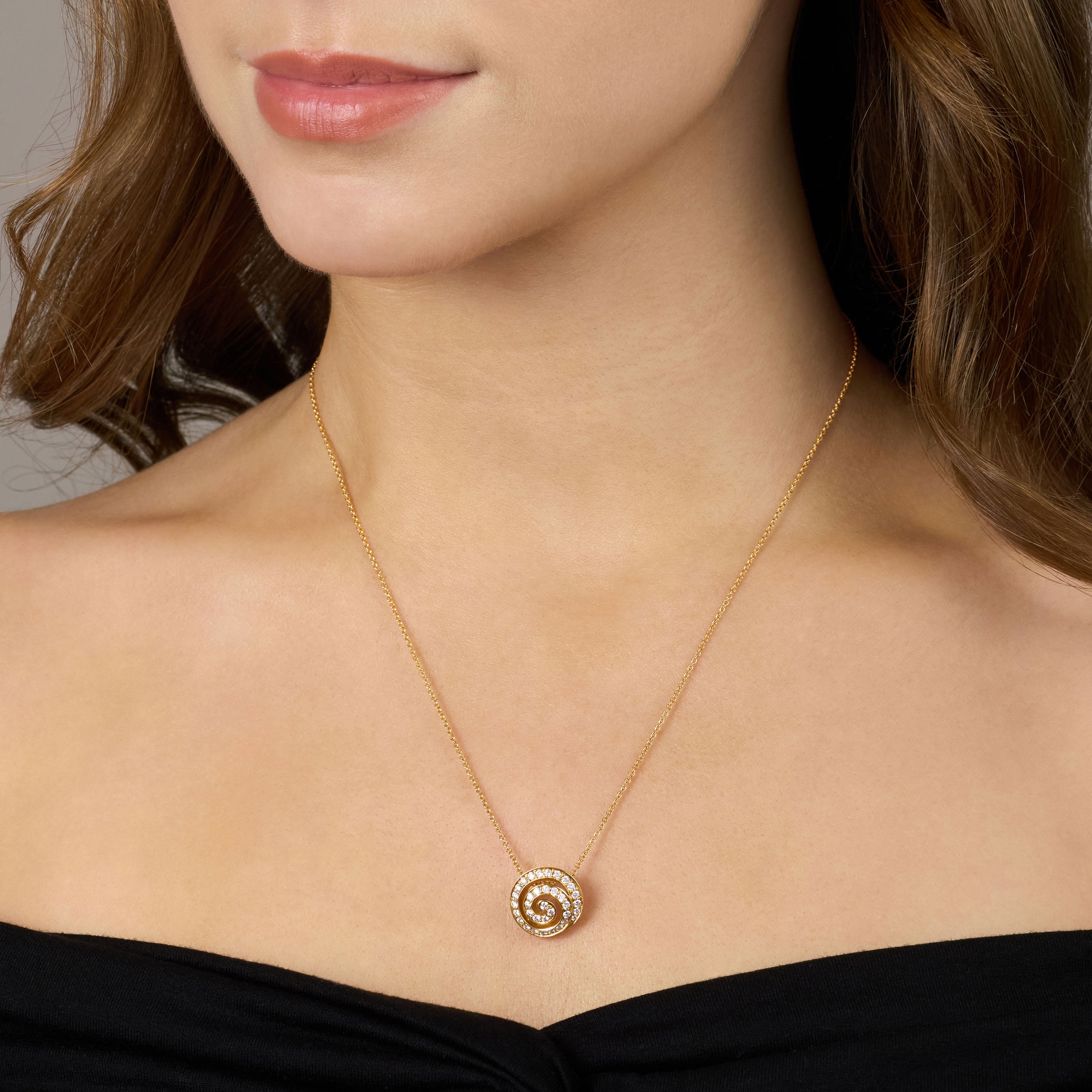 18ct Rose Gold Large Diamond Swirl Pendant