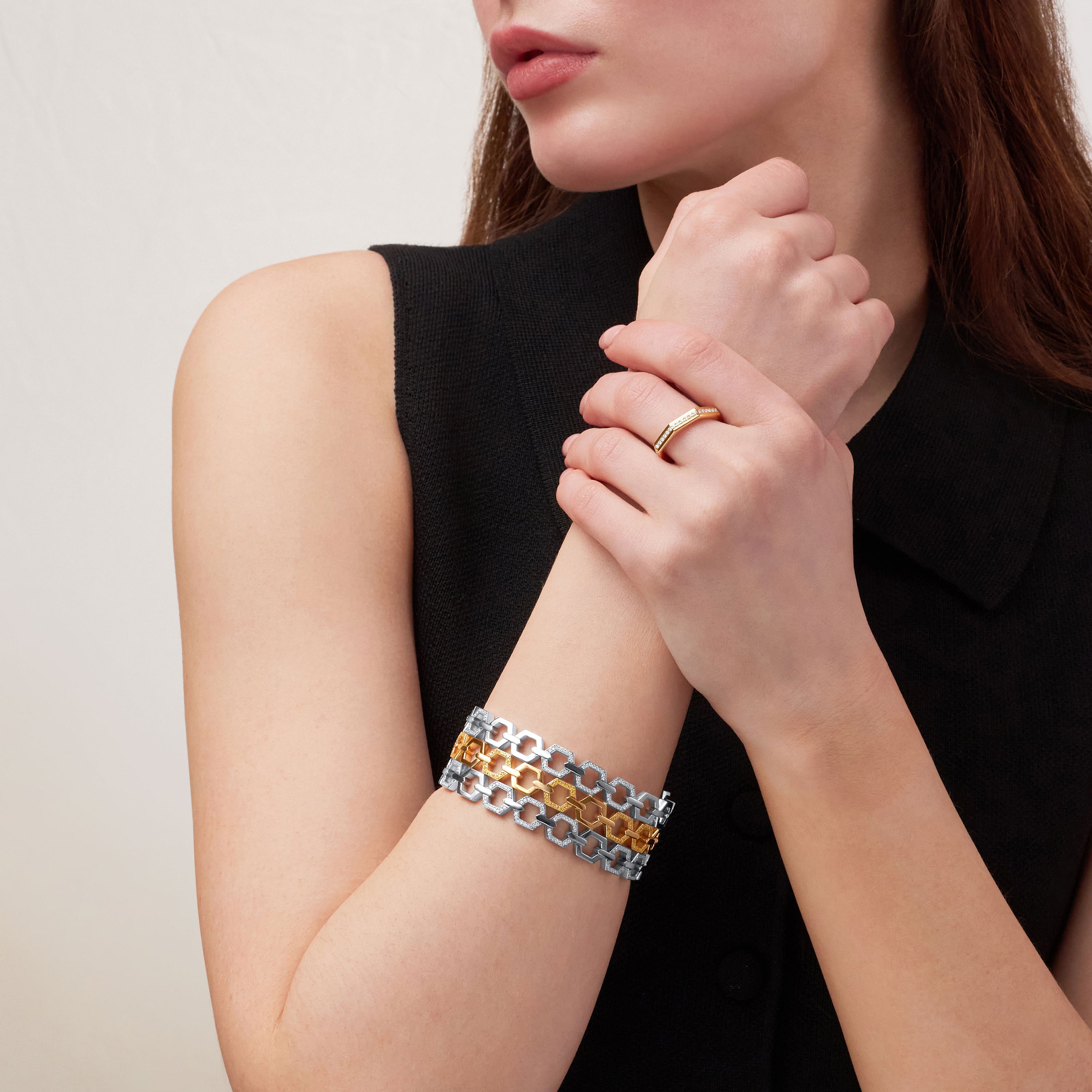Nectar Three Row Bracelet With Yellow and White Diamonds