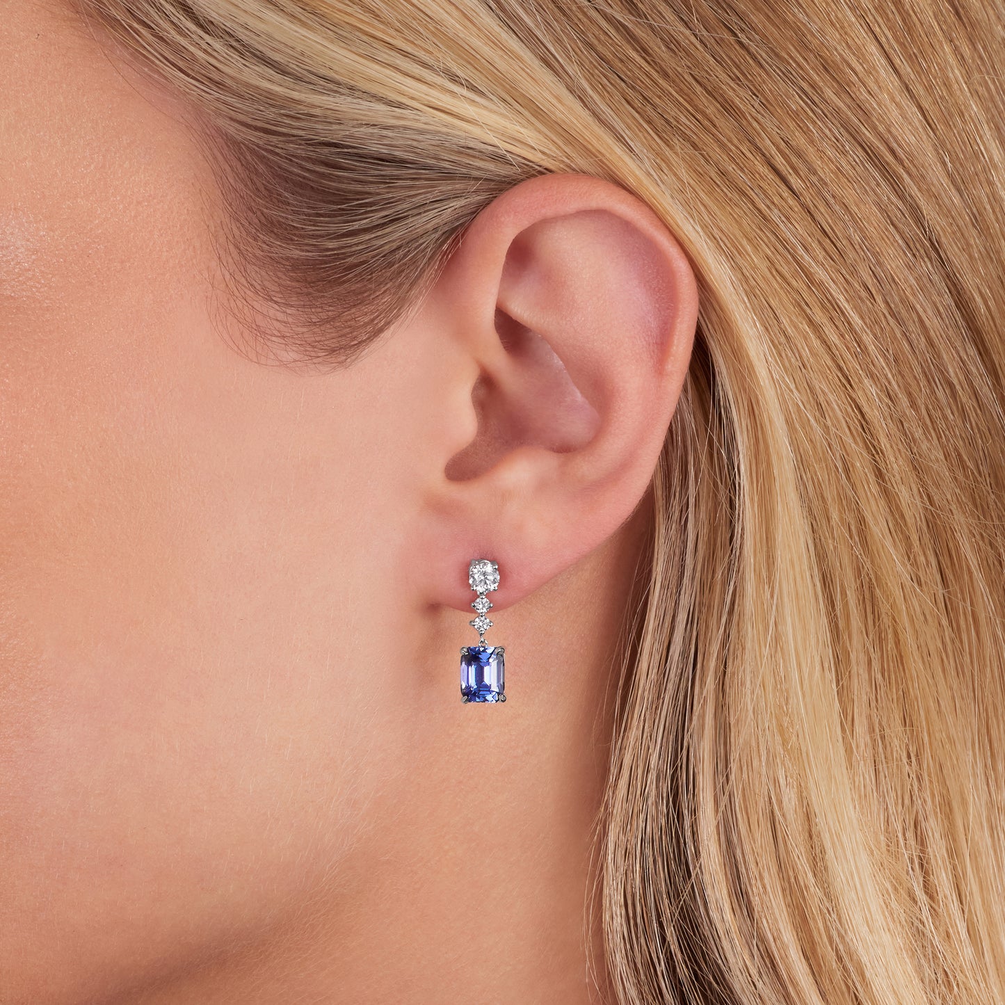 Blue and Pink Sapphire Drop Earrings
