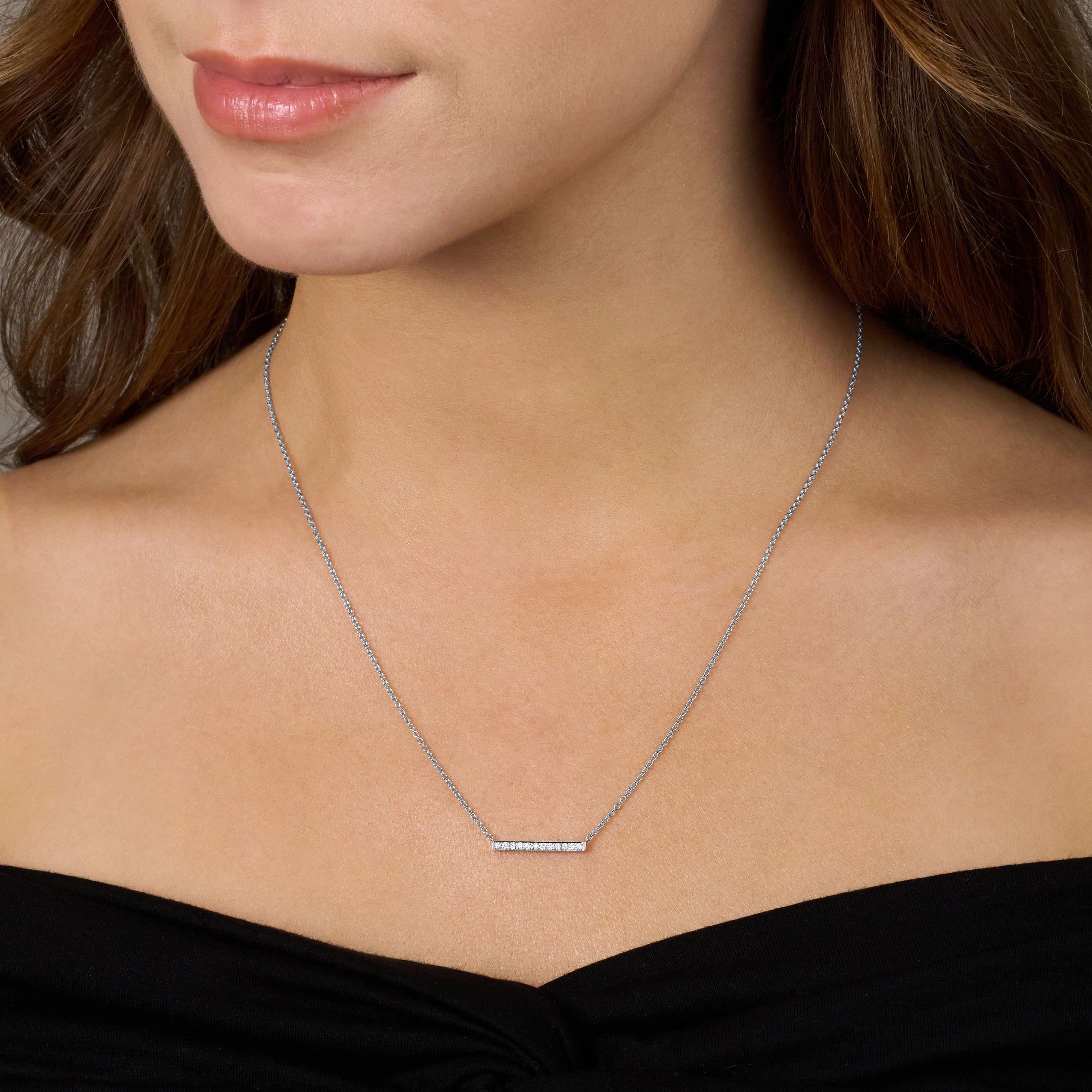 Skyline Collection Horizontal Diamond Set Platinum Pendant 2mm