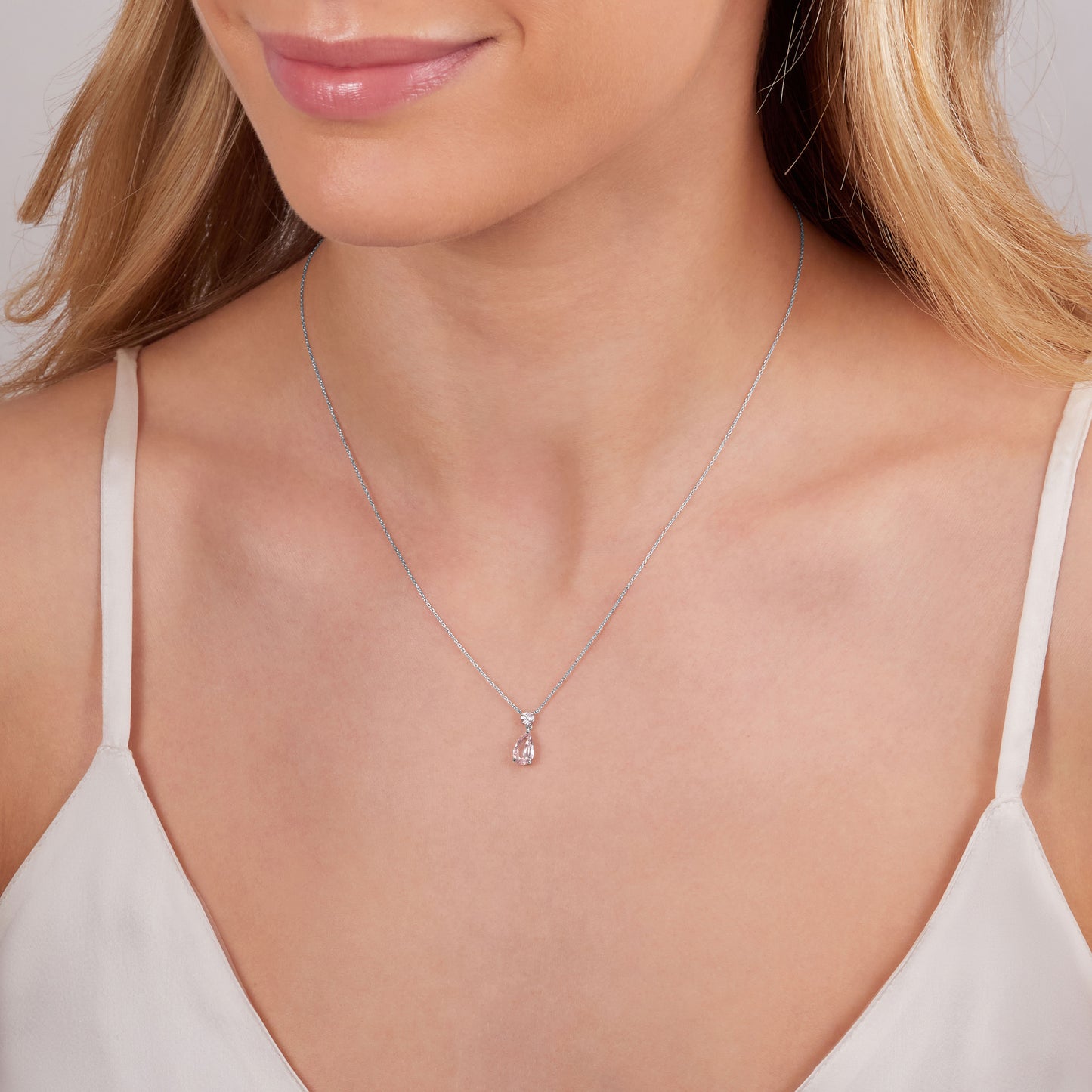 Pear Shape Peach Sapphire and Diamond Pendant