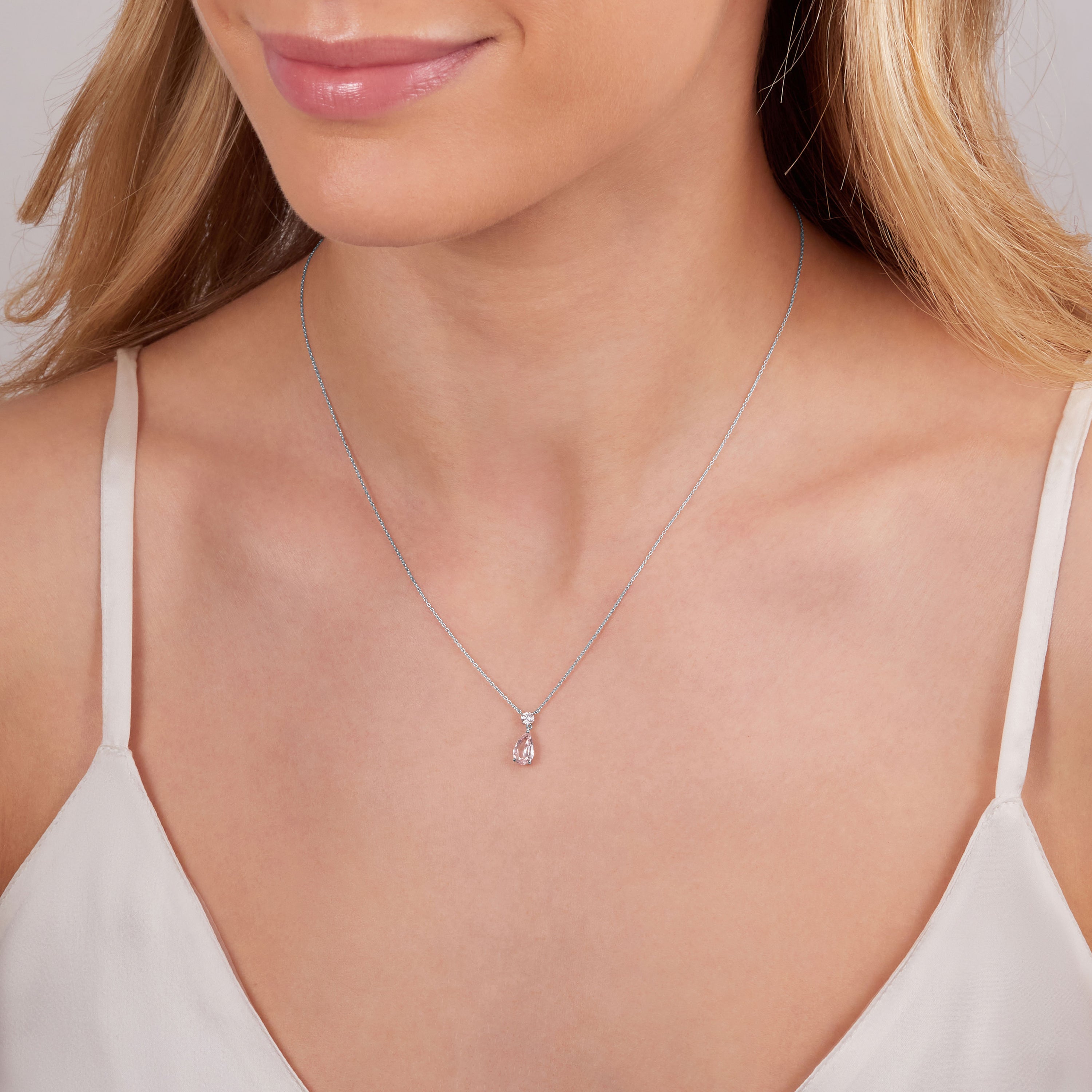 Pear Shape Peach Sapphire and Diamond Pendant