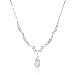 Diamond and Saltwater Pearl Drop Necklace