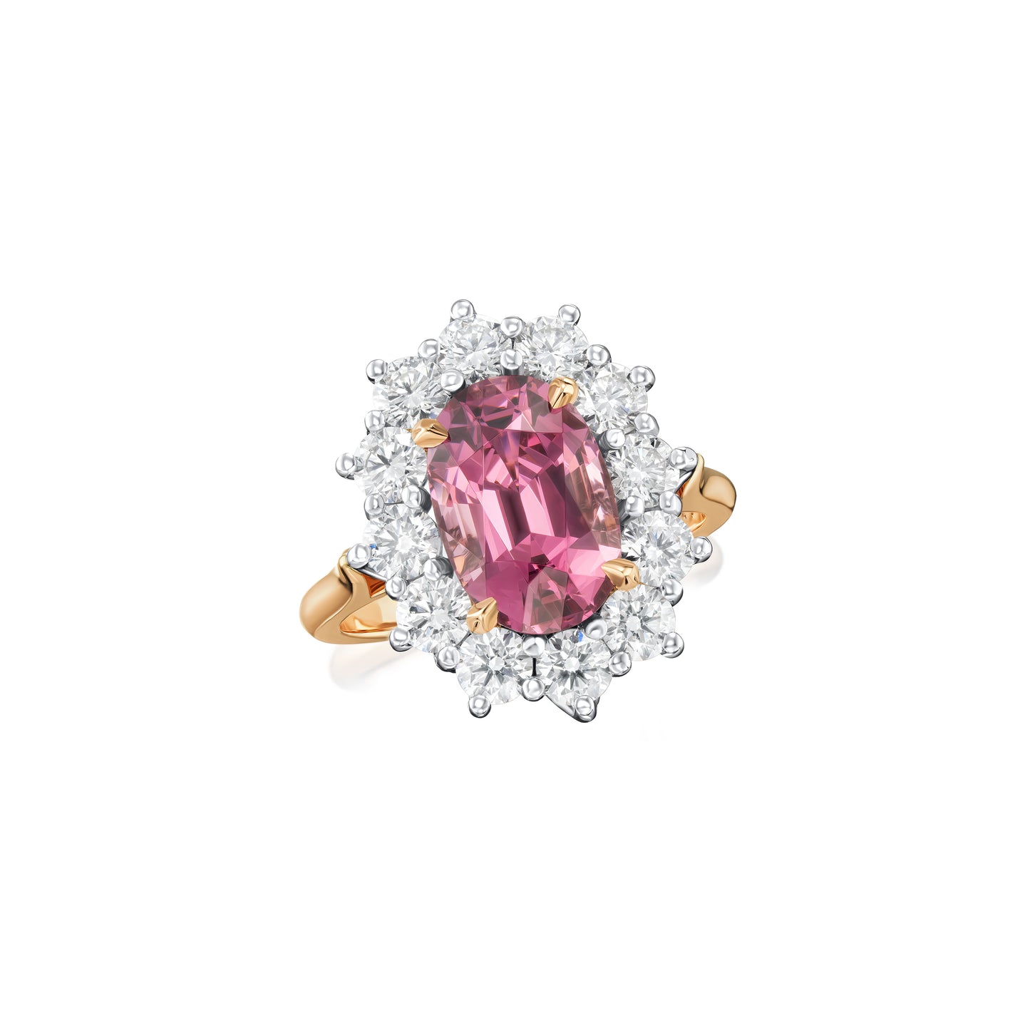 4.33cts Malaya Garnet and Diamond Ravello Cluster Ring
