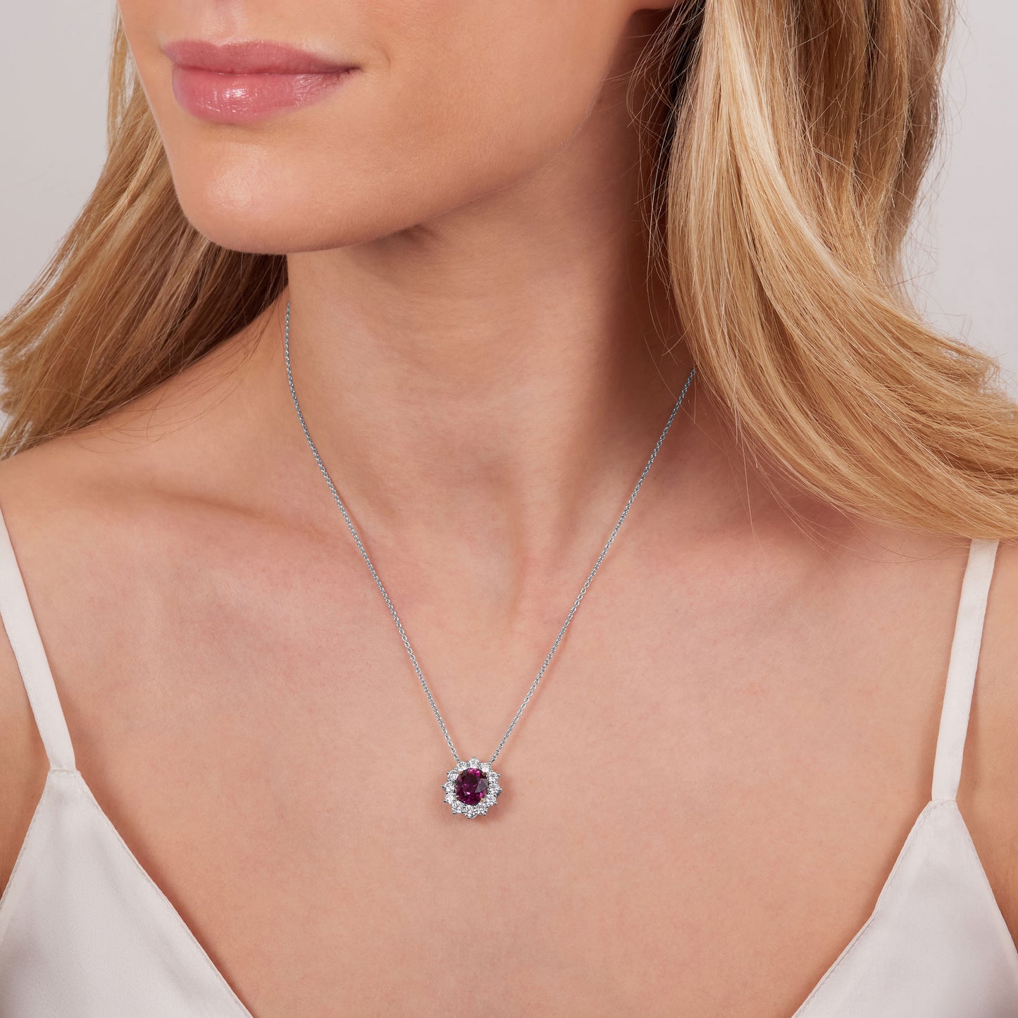 4.22cts Rhodolite Garnet and Diamond Ravello Cluster Pendant