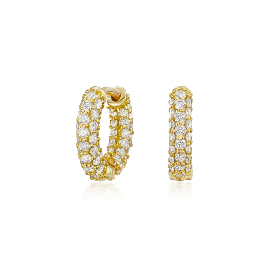 18ct Yellow Gold Round Brilliant Cut Diamond Pave Set Hoop Earrings