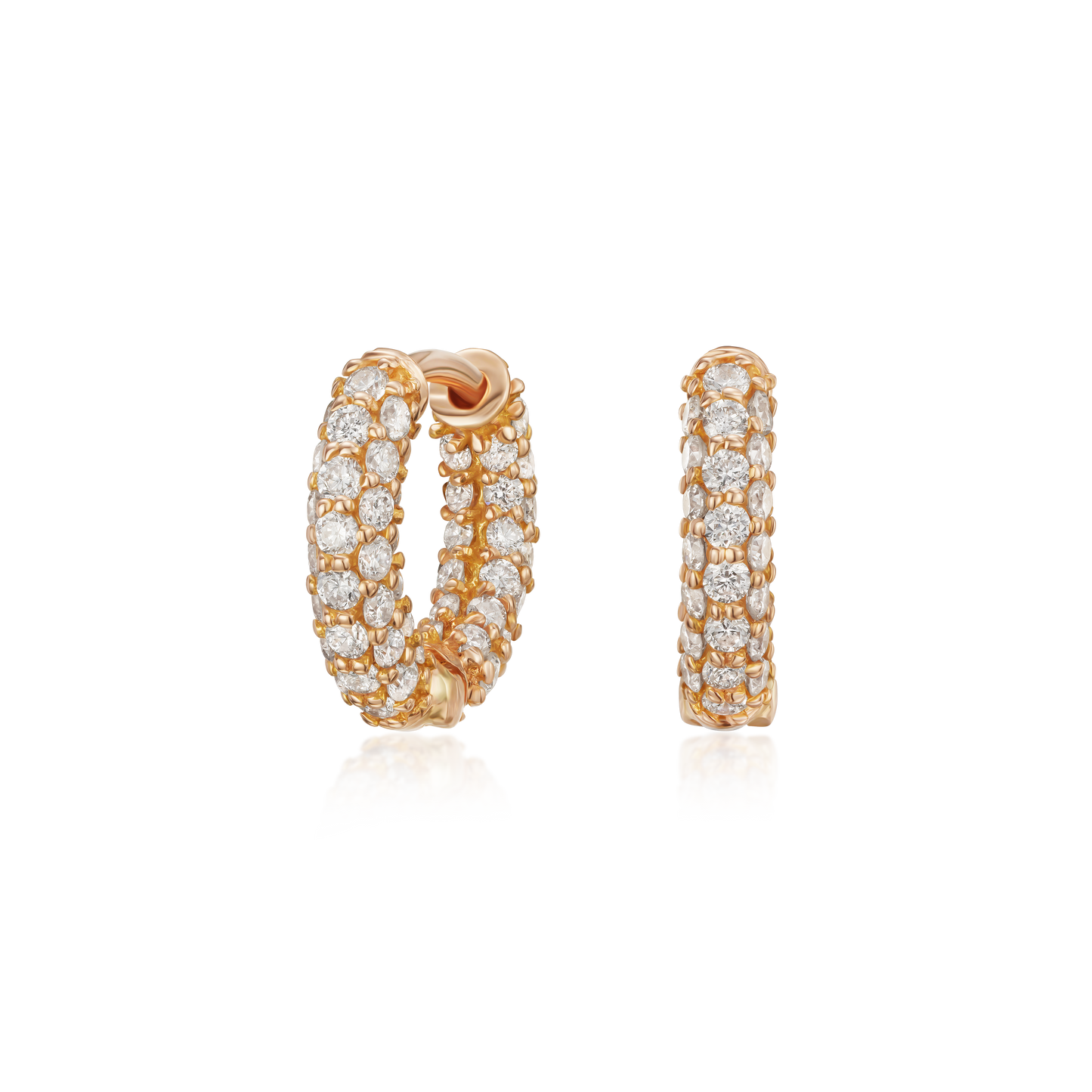 18ct Rose Gold Round Brilliant Cut Diamond Pave Set Hoop Earrings