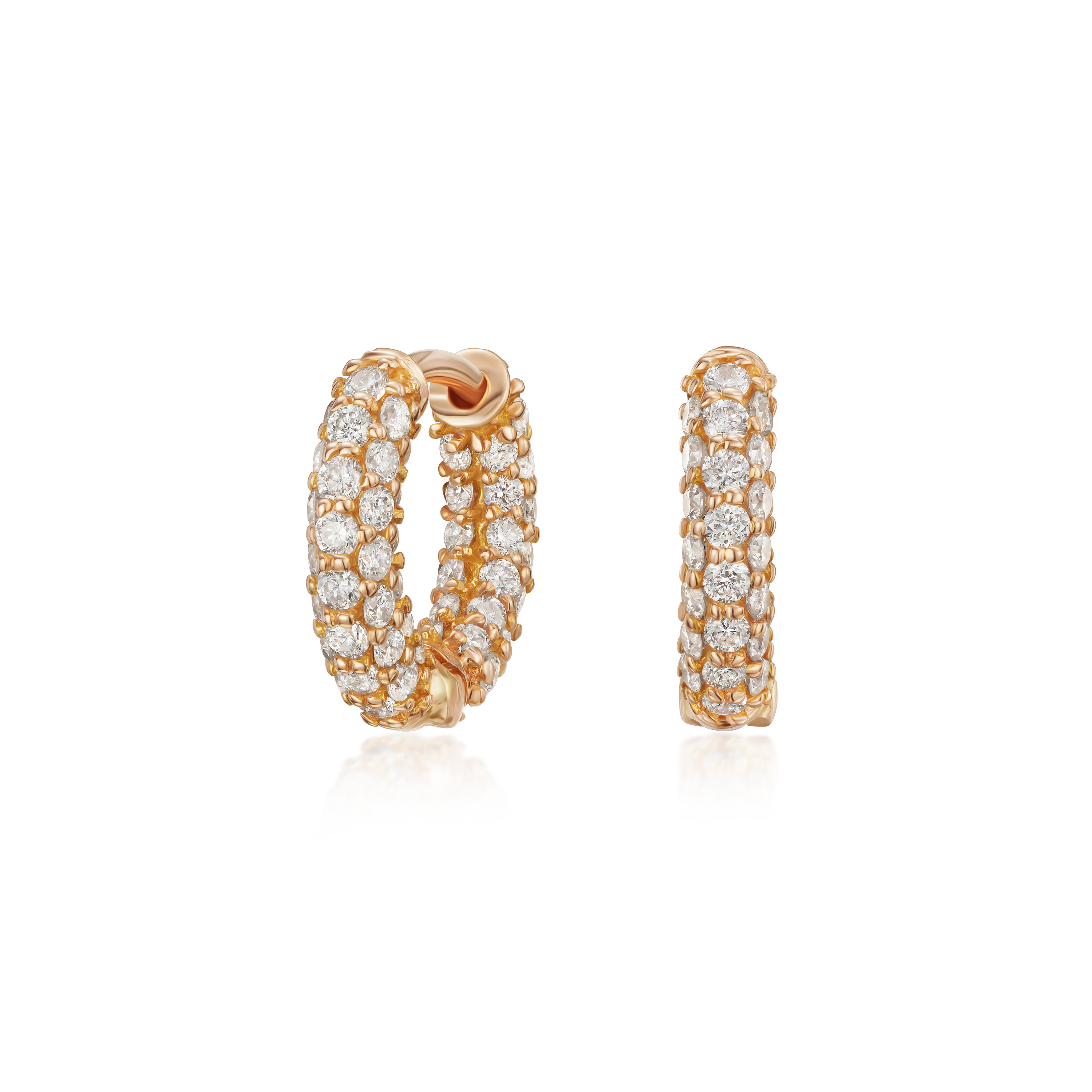 18ct Rose Gold Round Brilliant Cut Diamond Pave Set Hoop Earrings