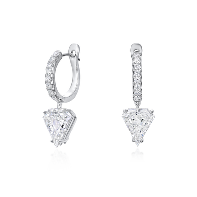 3.28cts Diamond Set Hoops with Shield Cut Diamond Drops