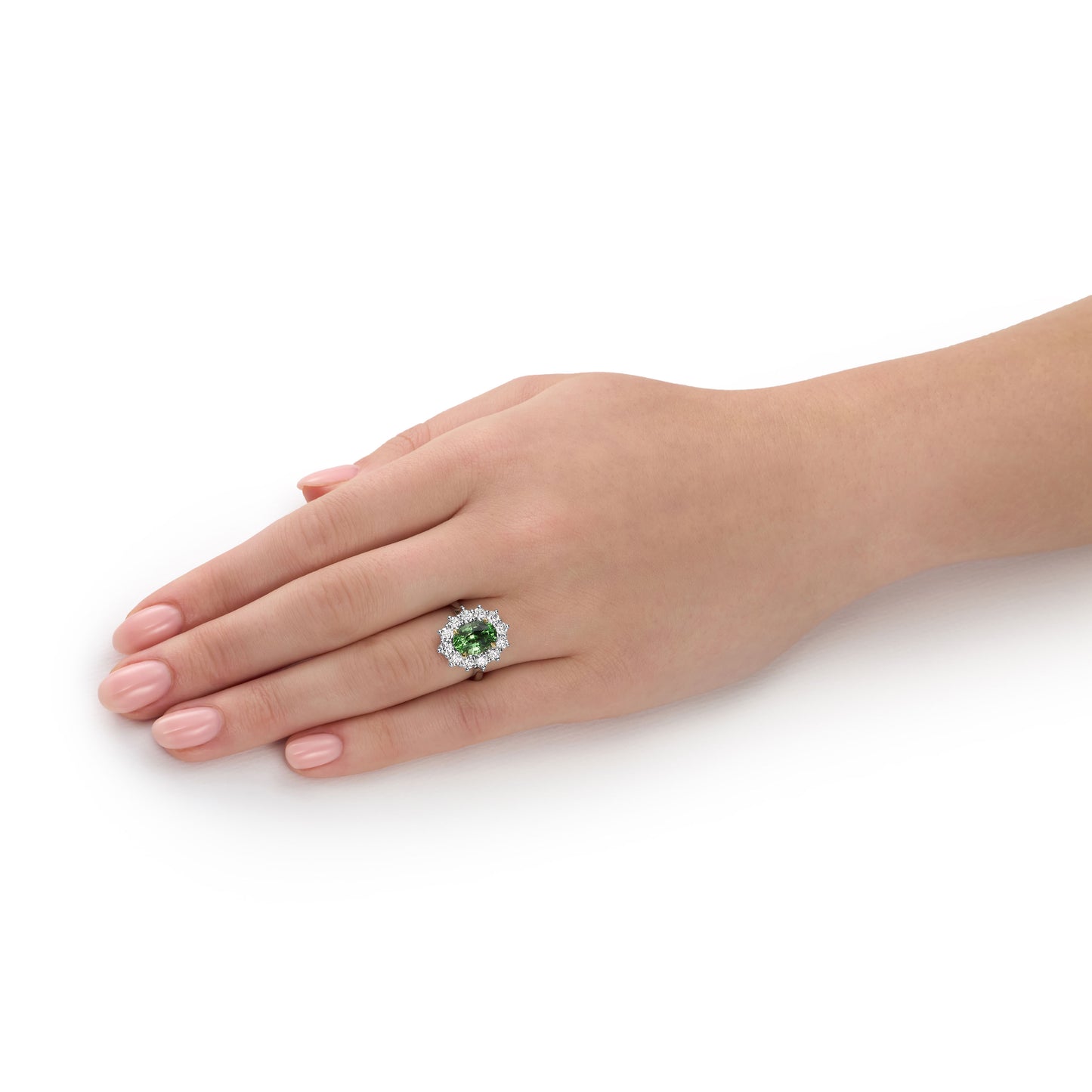 3.03cts Chrome Green Tourmaline and Diamond Cluster Ravello Ring