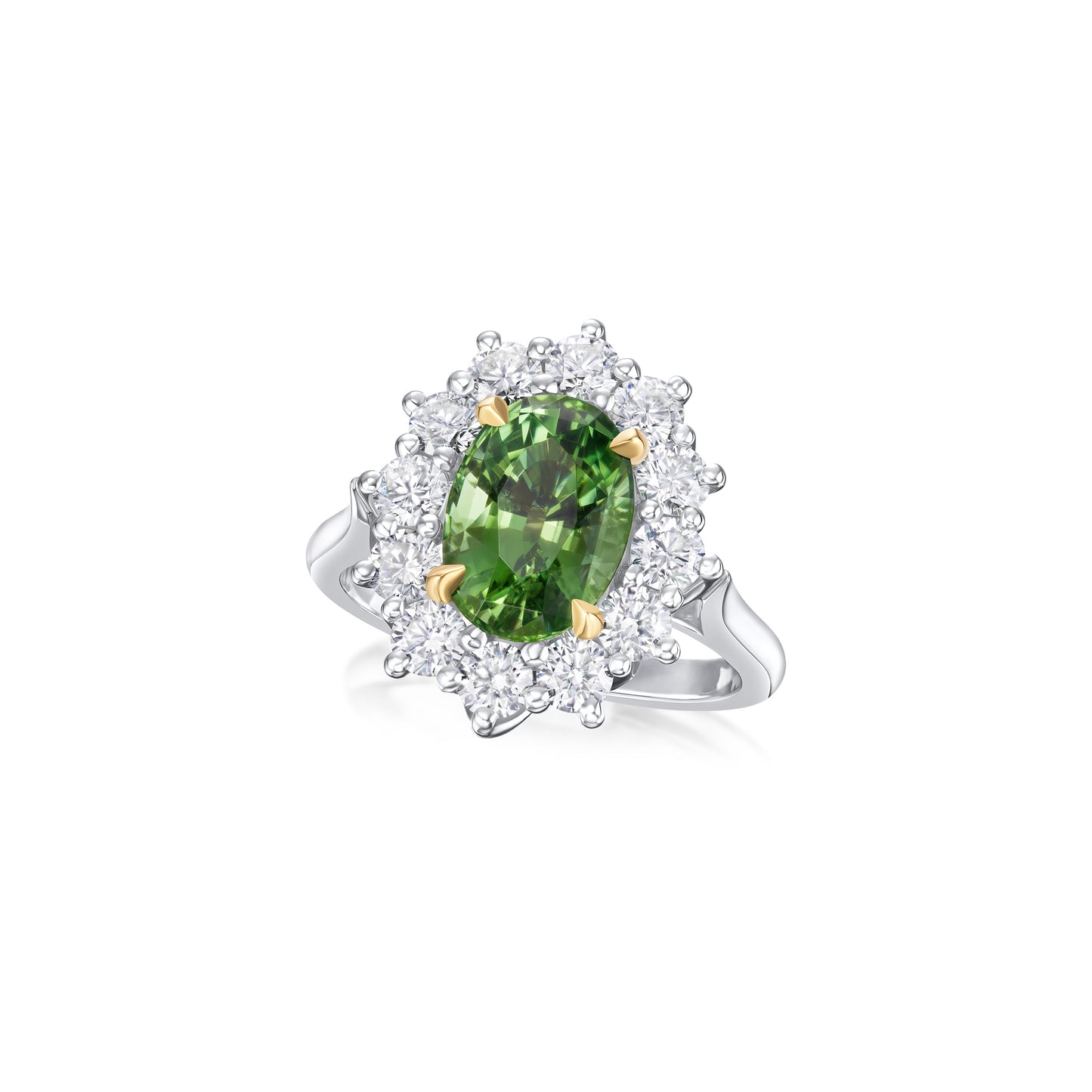 3.03cts Chrome Green Tourmaline and Diamond Cluster Ravello Ring