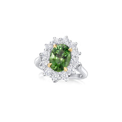 3.03cts Chrome Green Tourmaline and Diamond Cluster Ravello Ring