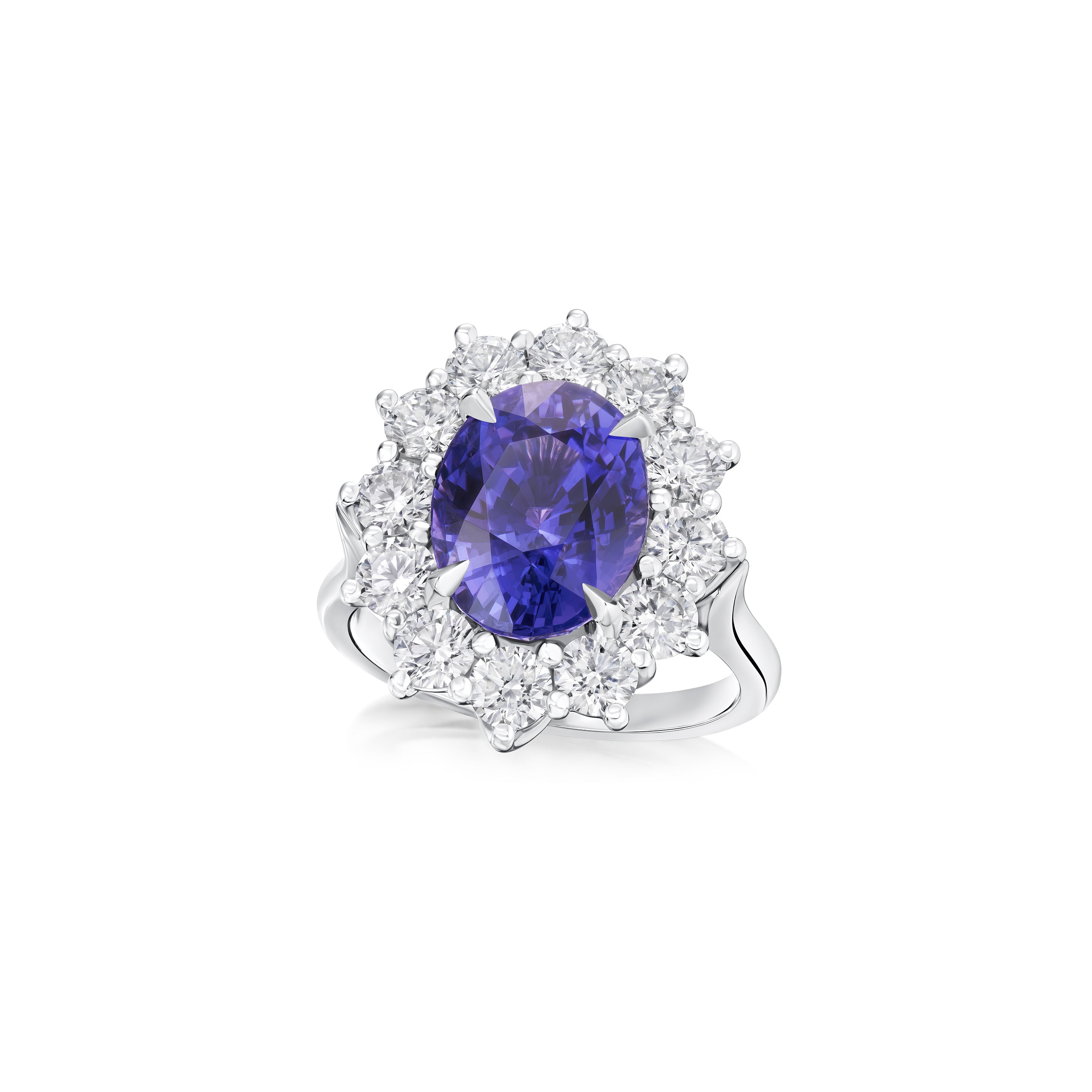 6.15cts Colour-Change Blue-Purple Sapphire and Diamond Ravello Cluster Ring