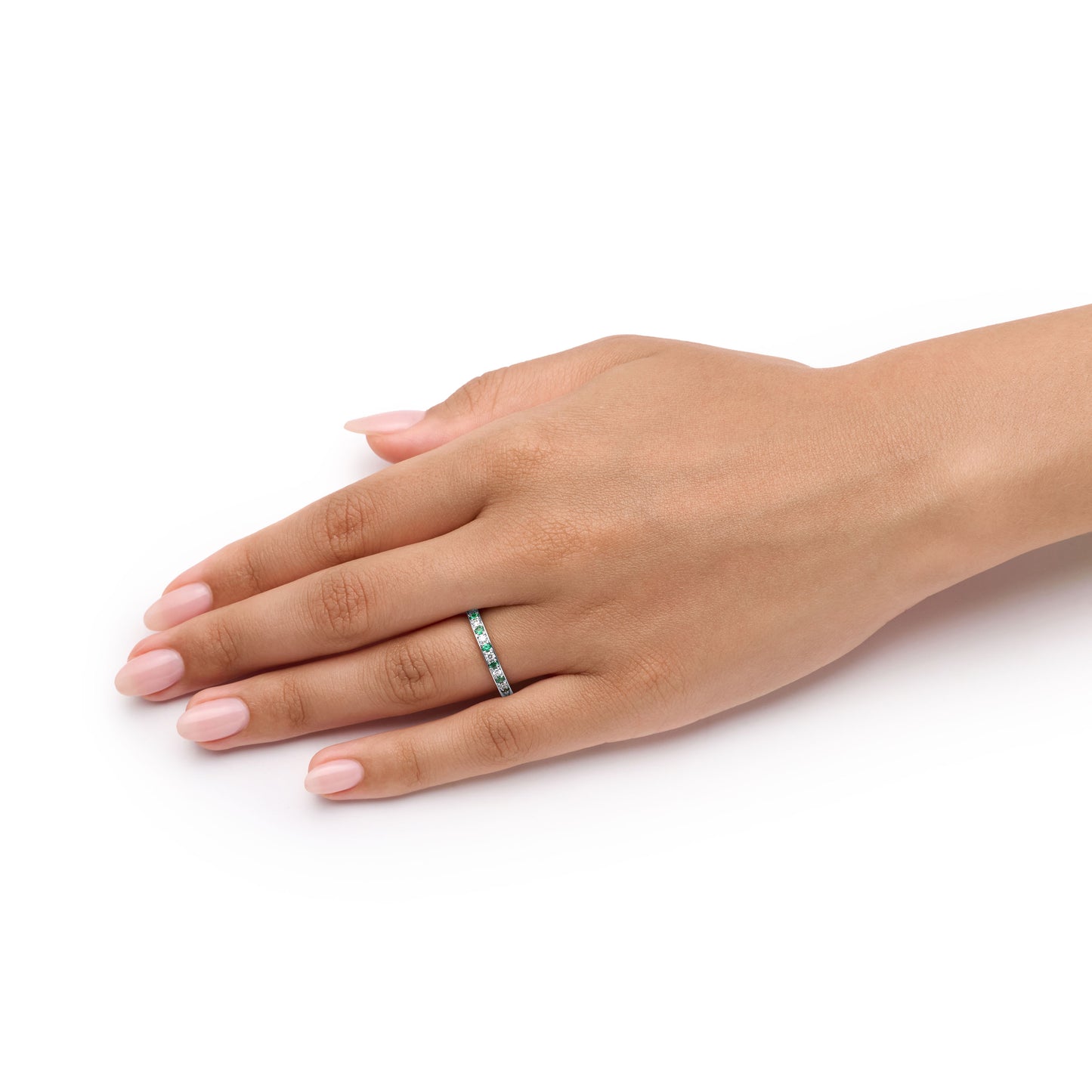 Skyline Collection Emerald and Diamond Half Eternity Band 2.5mm