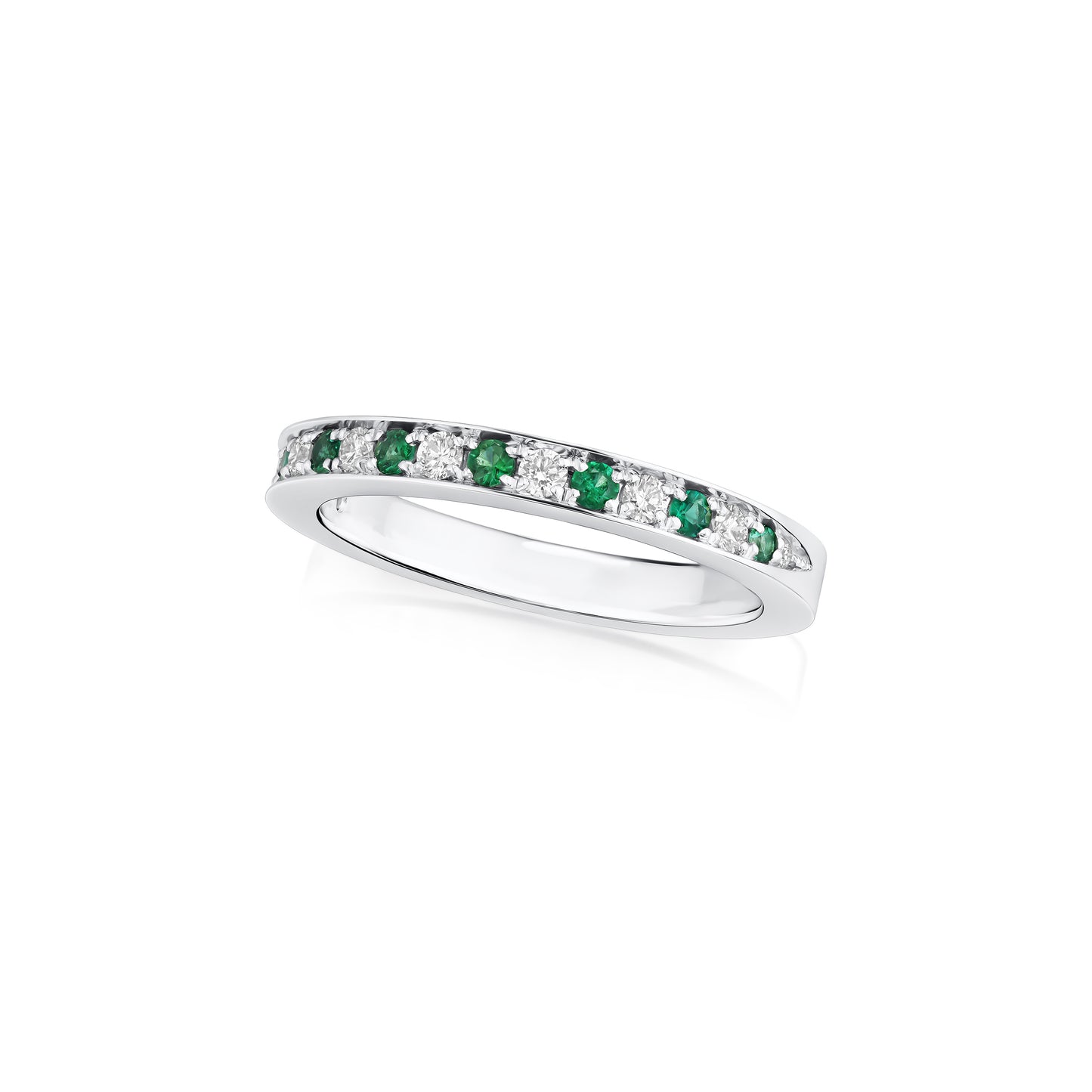 Skyline Collection Emerald and Diamond Half Eternity Band 2.5mm