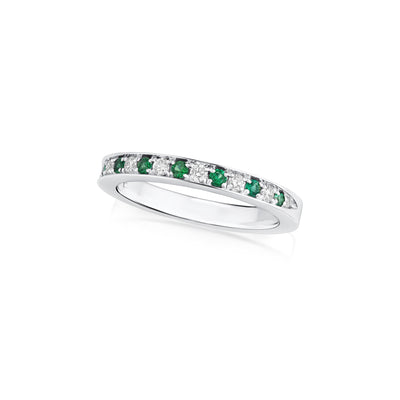 Skyline Collection Emerald and Diamond Half Eternity Band 2.5mm