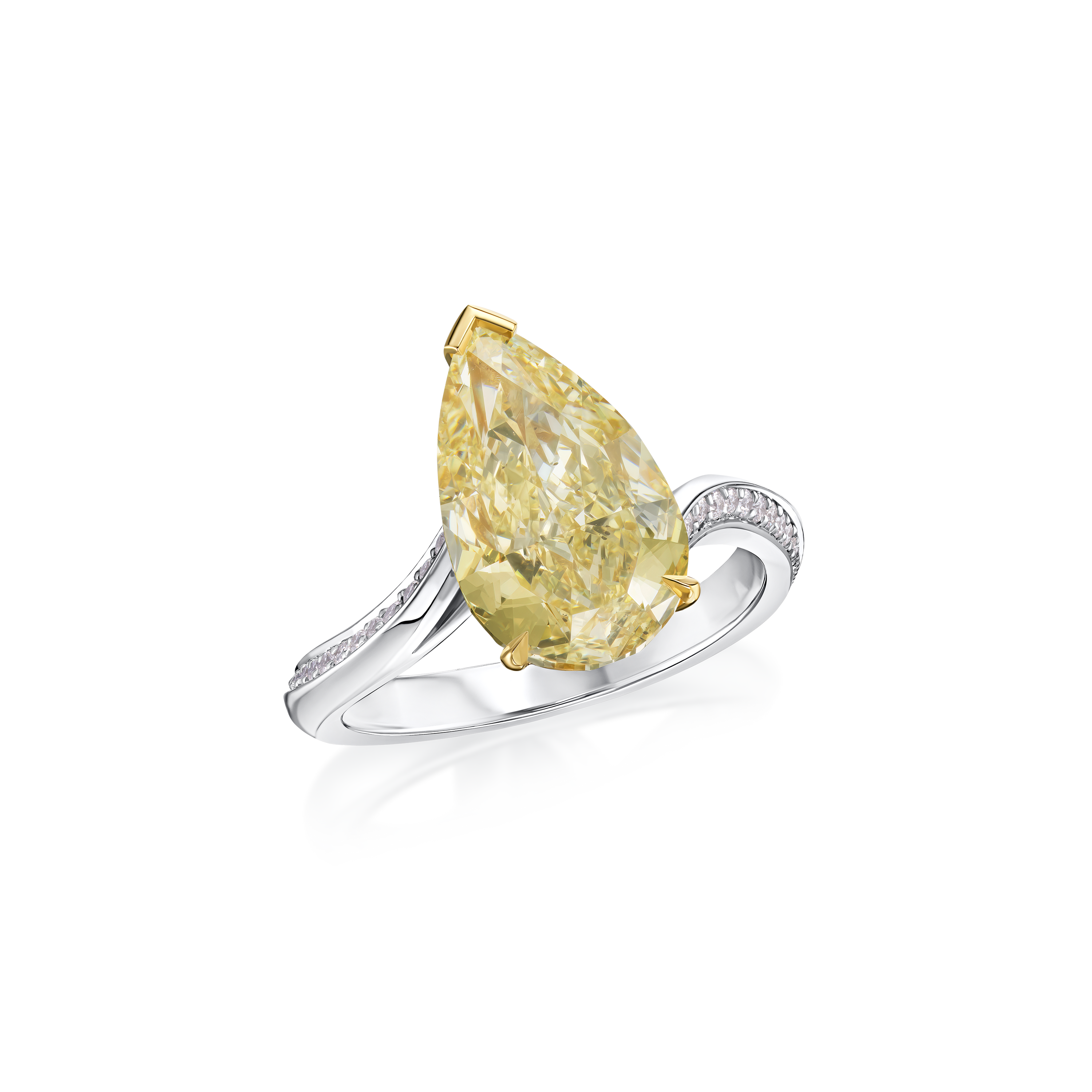 4.53cts Natural Fancy Yellow Pear Cut Diamond Ring