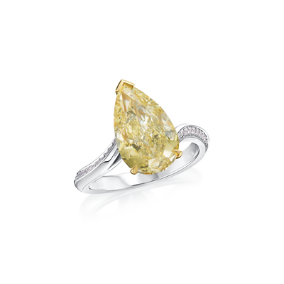 4.53cts Natural Fancy Yellow Pear Cut Diamond Ring