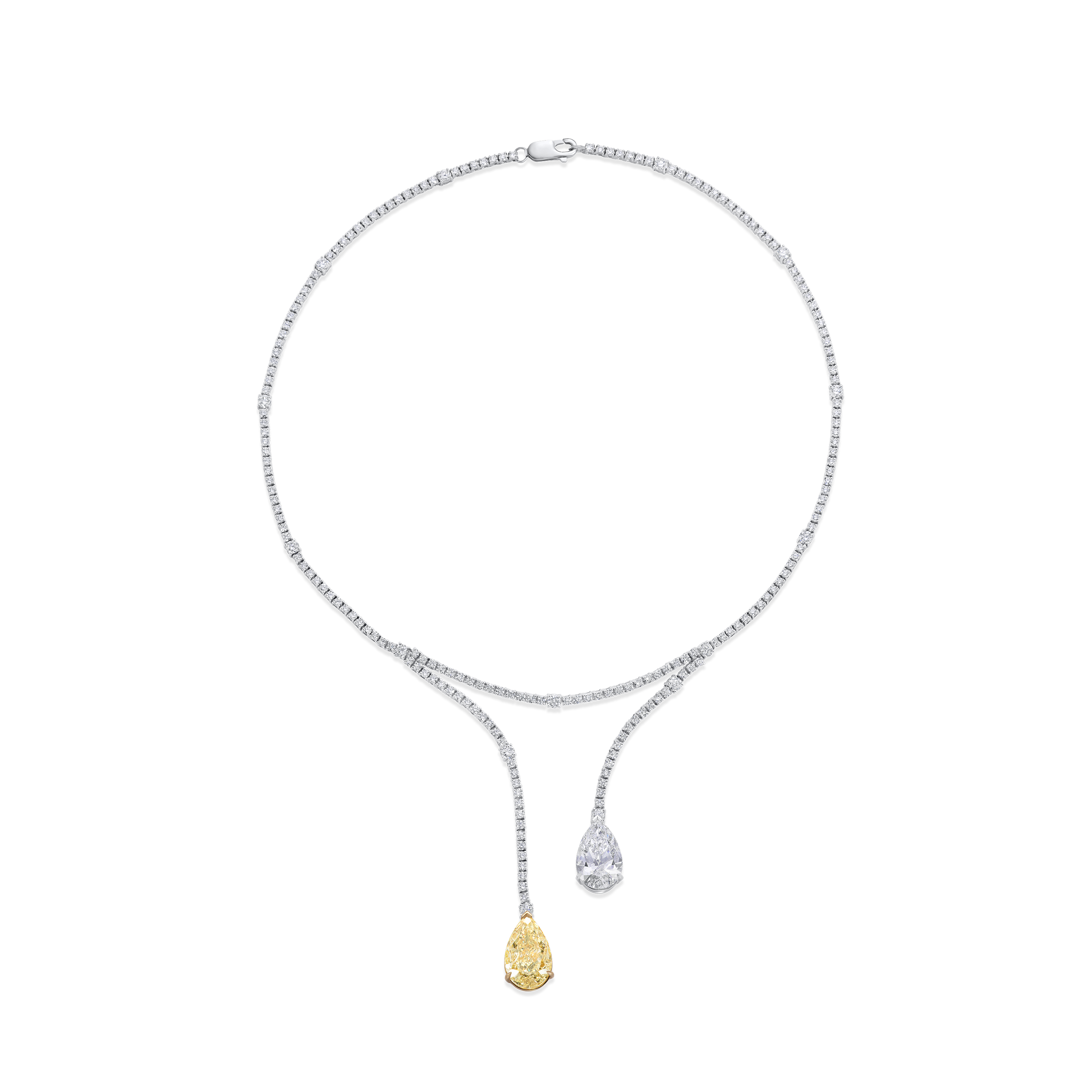 Natural Fancy Yellow and White Pear Cut Diamond Necklet