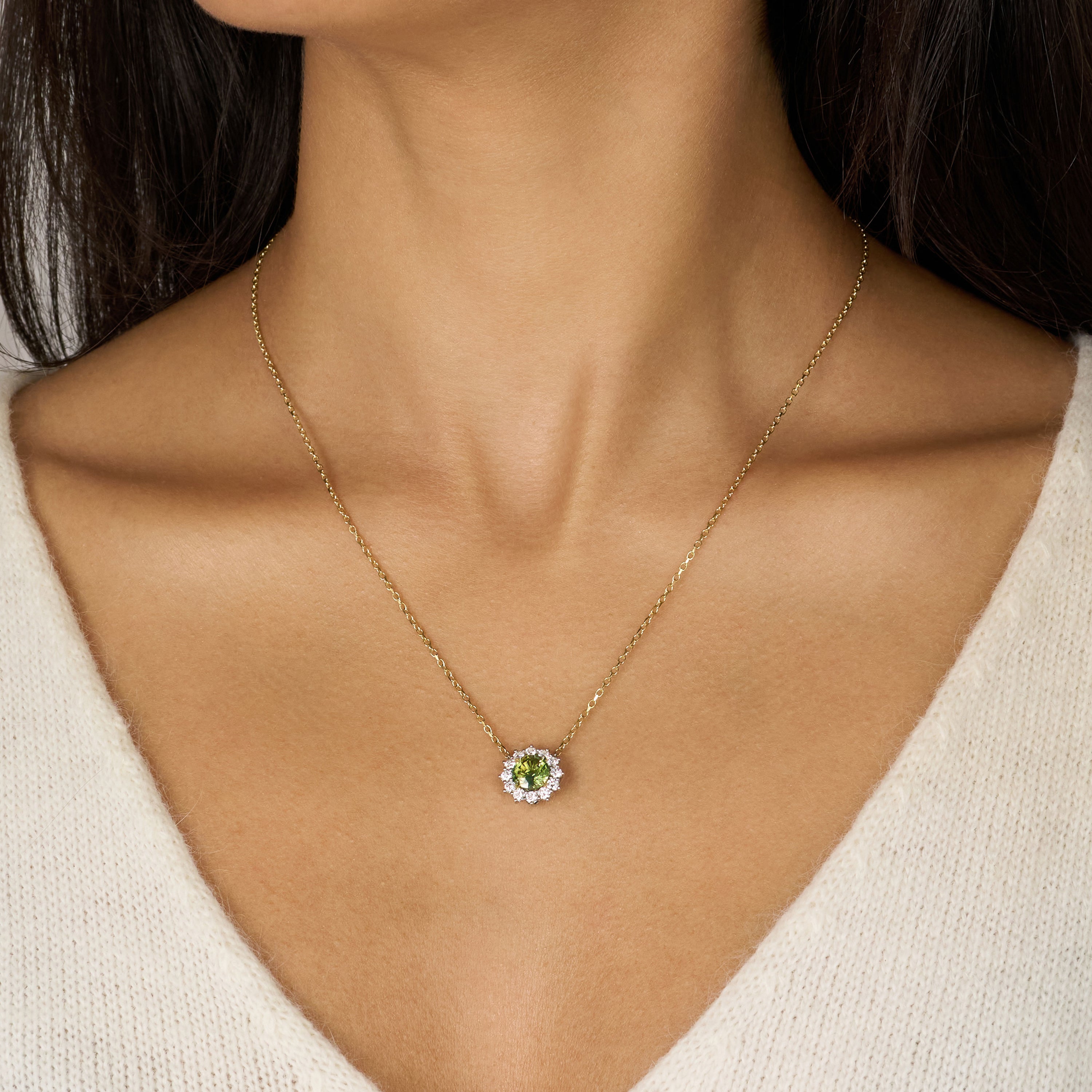 2.16cts Yellow-Green Sapphire and Diamond Ravello Cluster Pendant