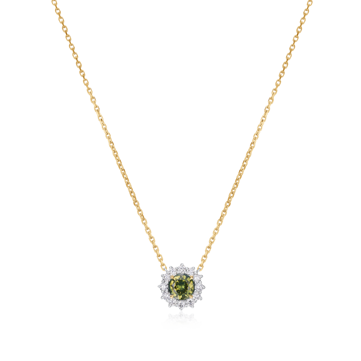 2.16cts Yellow-Green Sapphire and Diamond Ravello Cluster Pendant