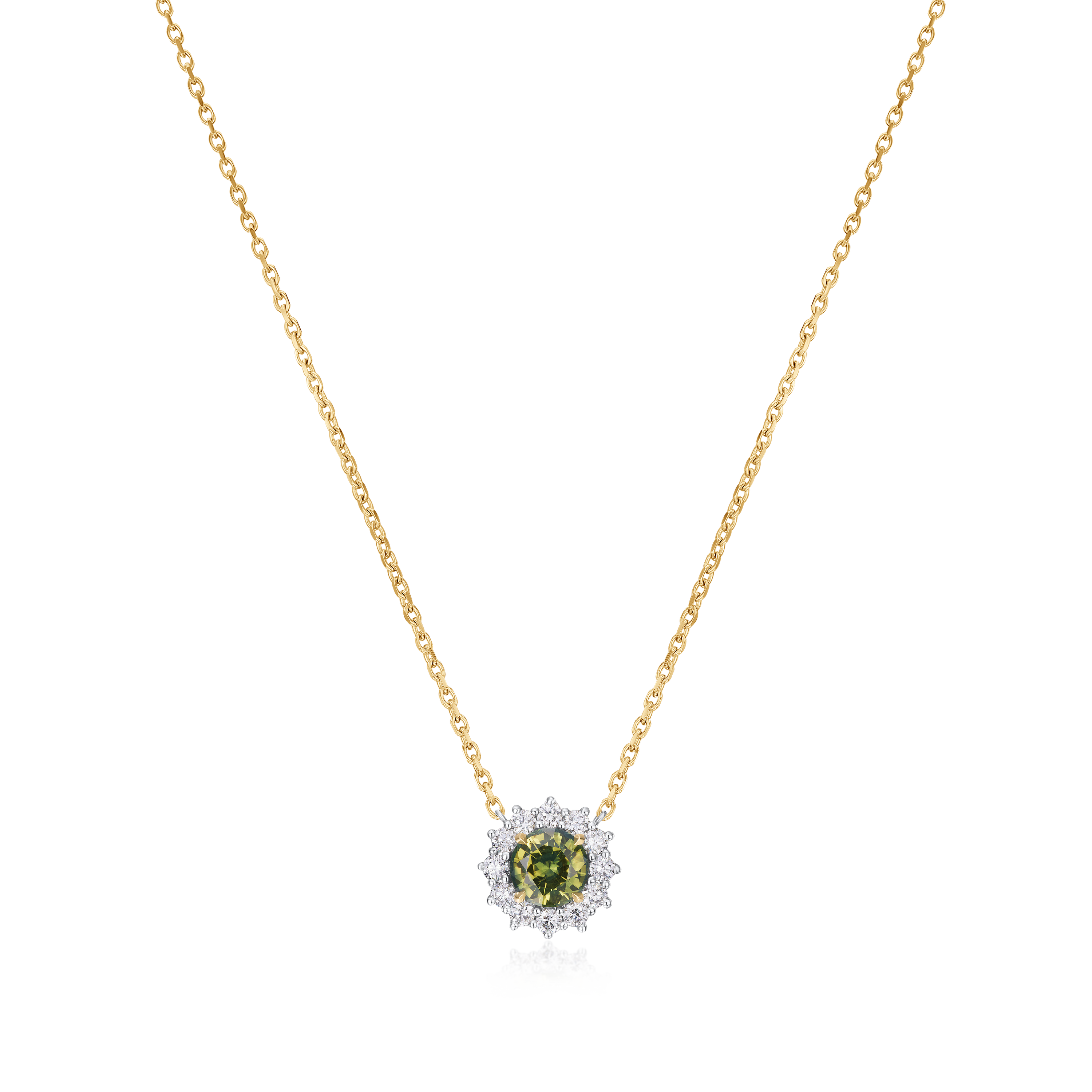 2.16cts Yellow-Green Sapphire and Diamond Ravello Cluster Pendant