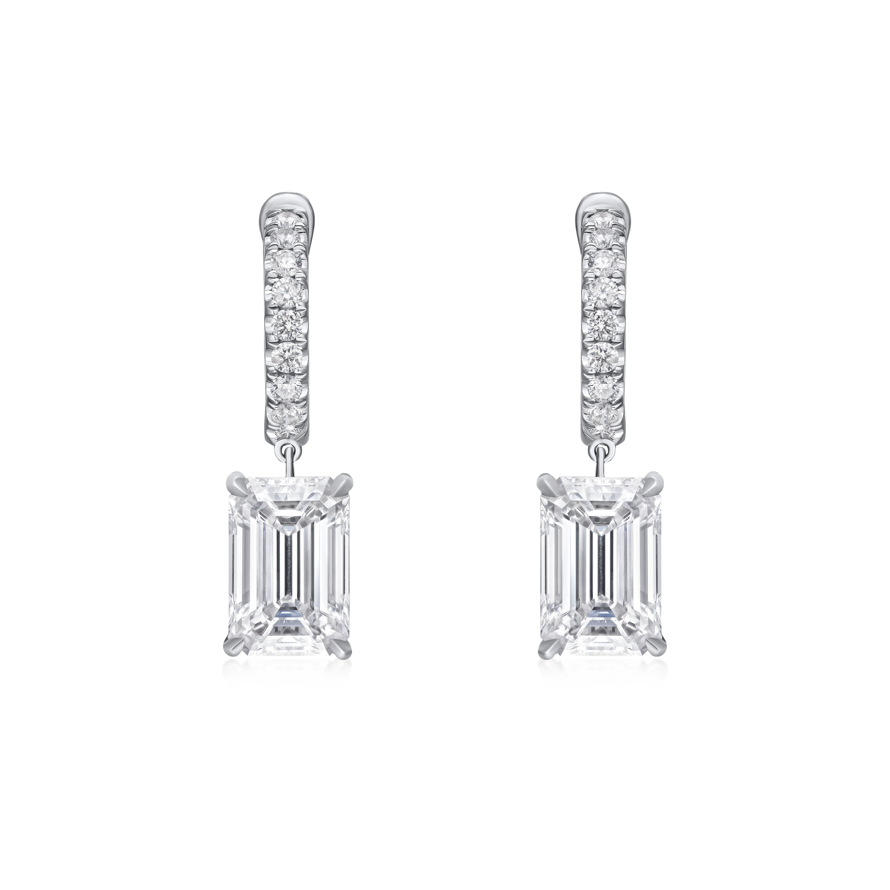 4.29ct Emerald Cut Diamond Drop Hoop Earrings