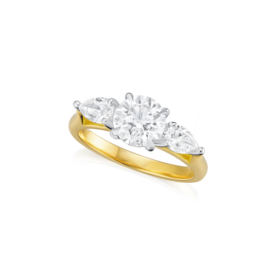 0.92ct Pear Cut Diamond Three Stone Ring