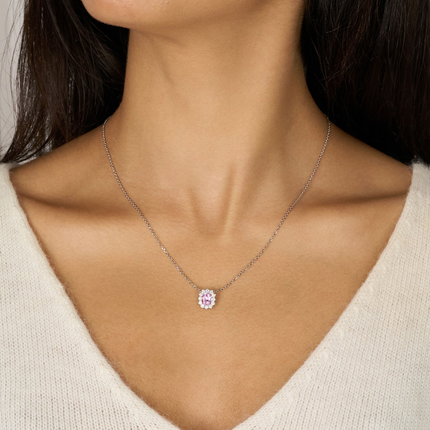 0.84ct Pink Sapphire and Diamond Ravello Cluster Pendant