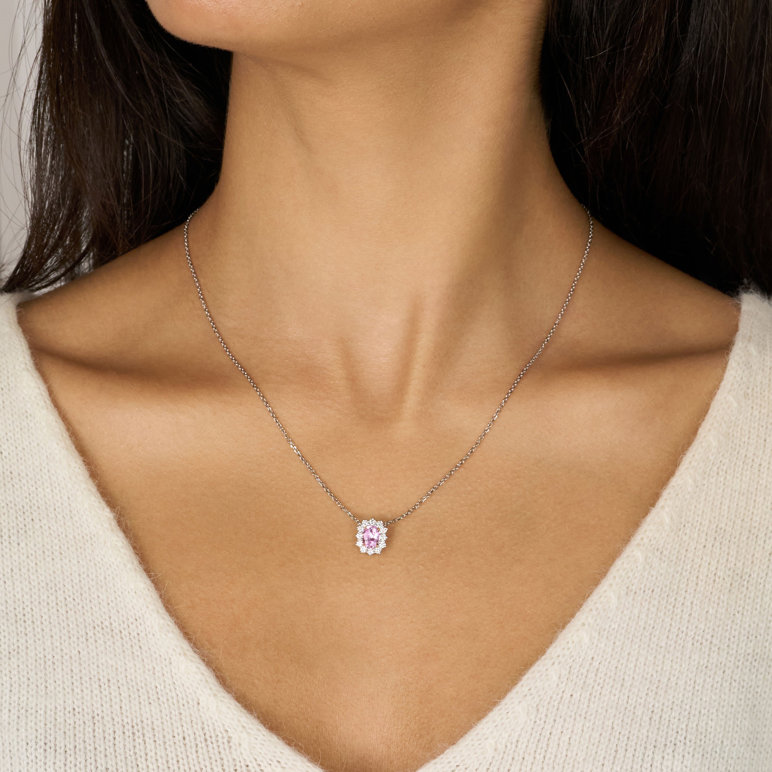 0.84ct Pink Sapphire and Diamond Ravello Cluster Pendant