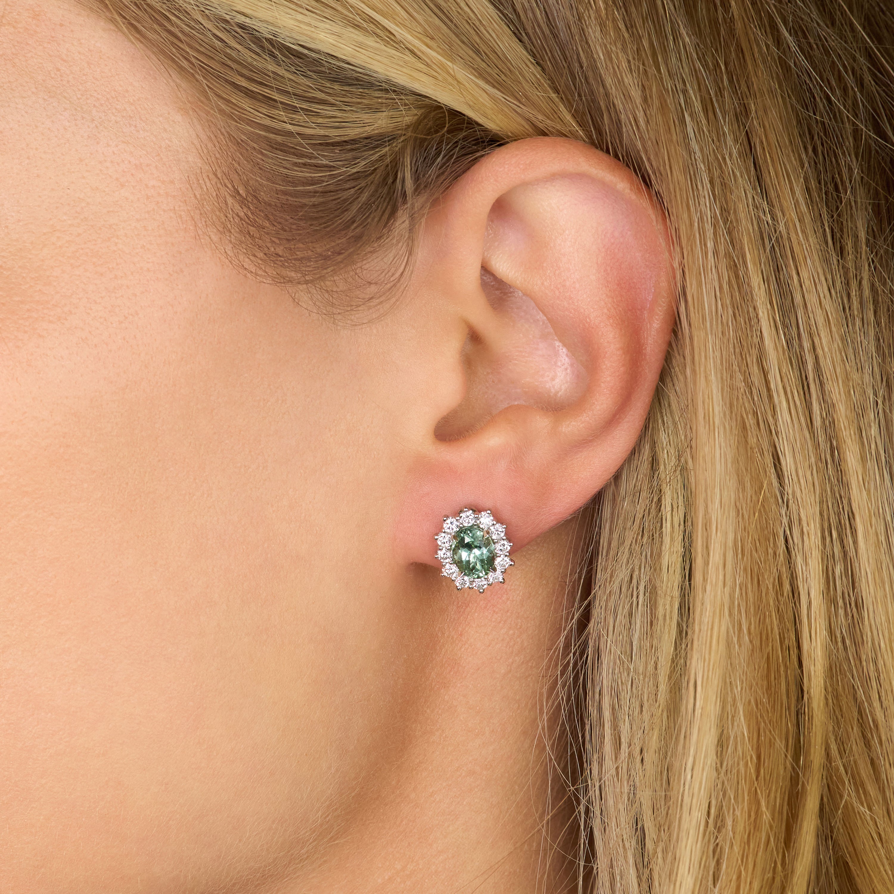 2.54cts Mint Tourmaline and Diamond Ravello Cluster Earrings