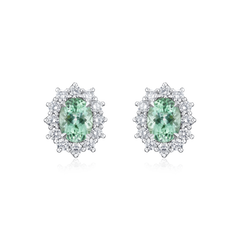2.54cts Mint Tourmaline and Diamond Ravello Cluster Earrings