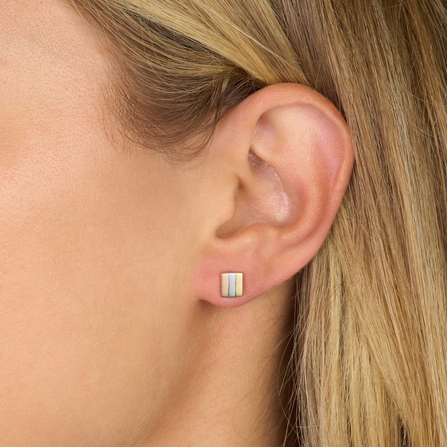 Skyline Collection Tri-Colour Square Stud Earrings