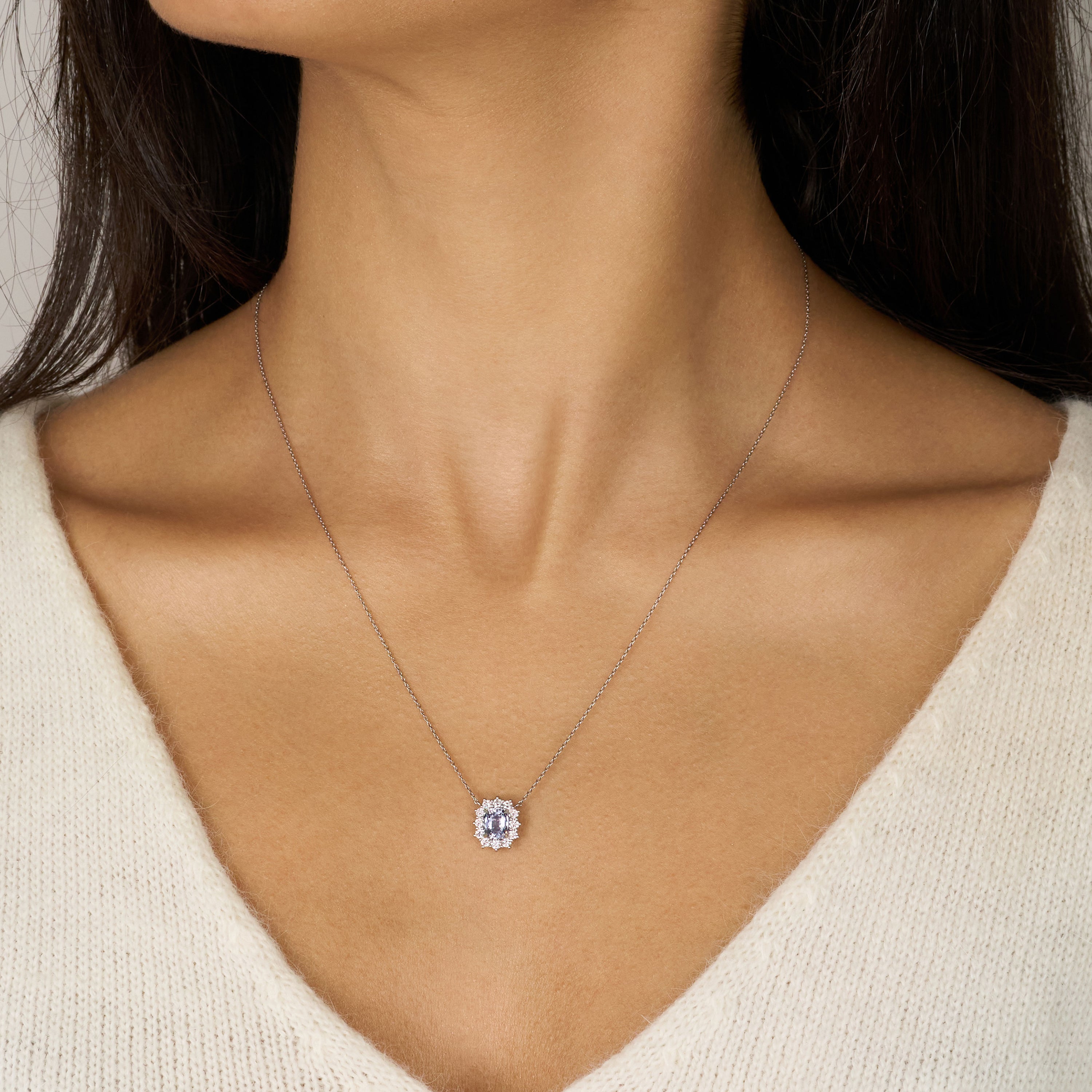 1.13cts Blue Sapphire and Diamond Ravello Cluster Pendant