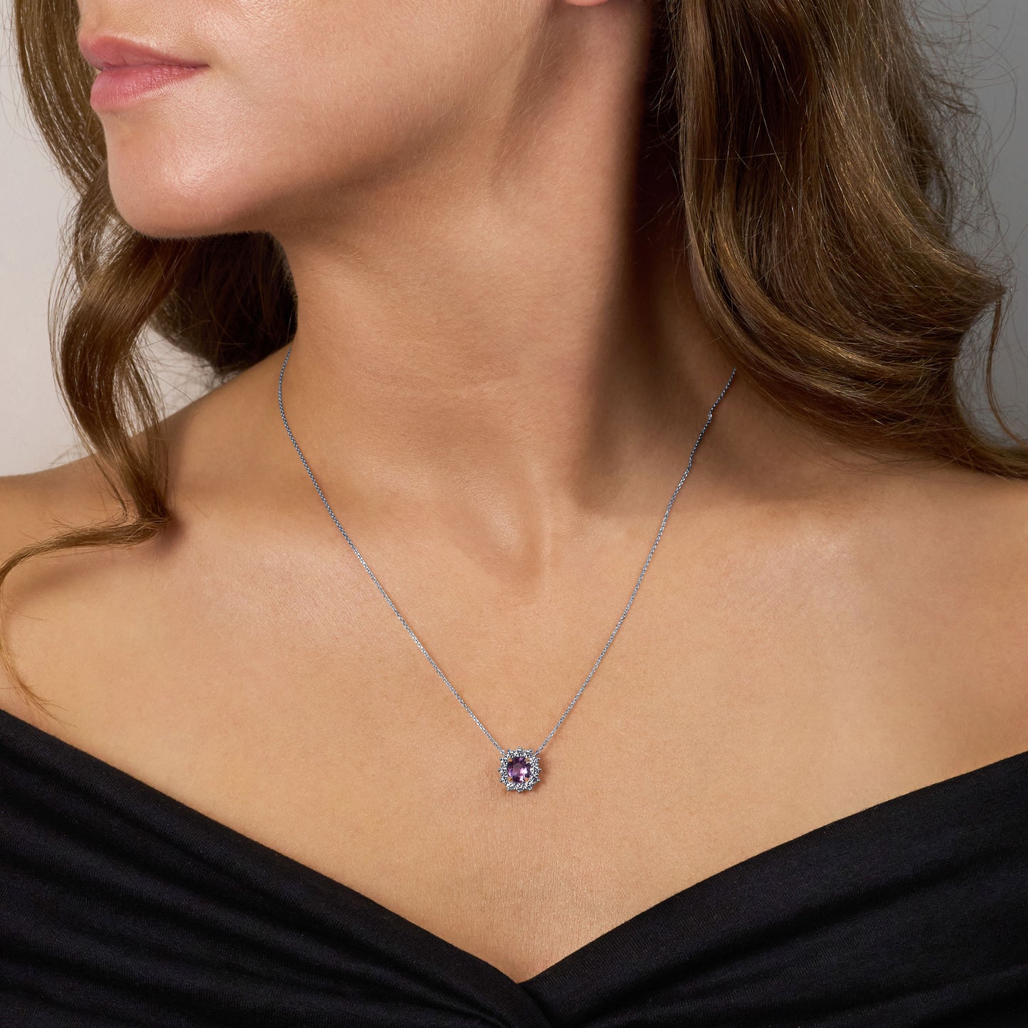 1.18cts Purple Sapphire and Diamond Ravello Cluster Pendant
