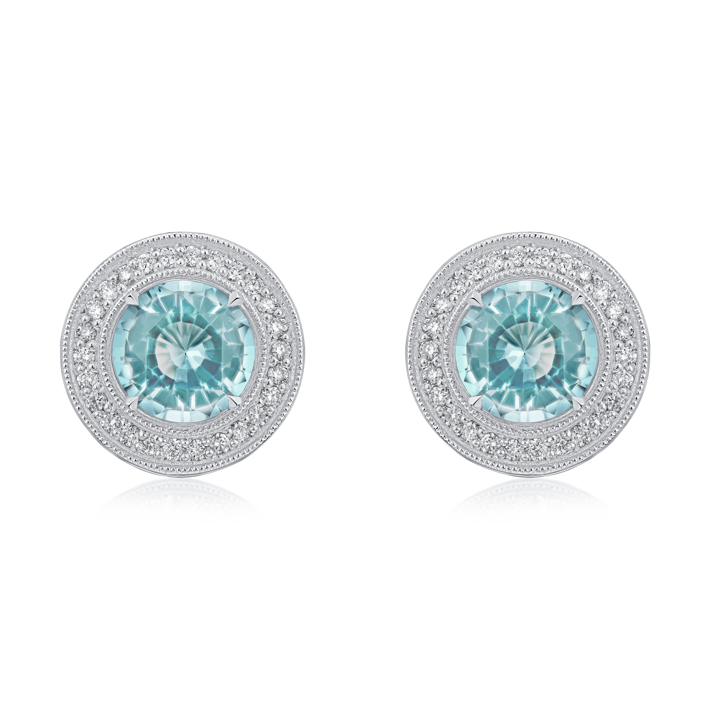 Round Aquamarine Superfine Stud Earrings