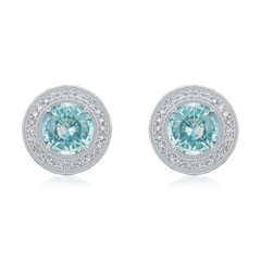 Round Aquamarine Superfine Stud Earrings