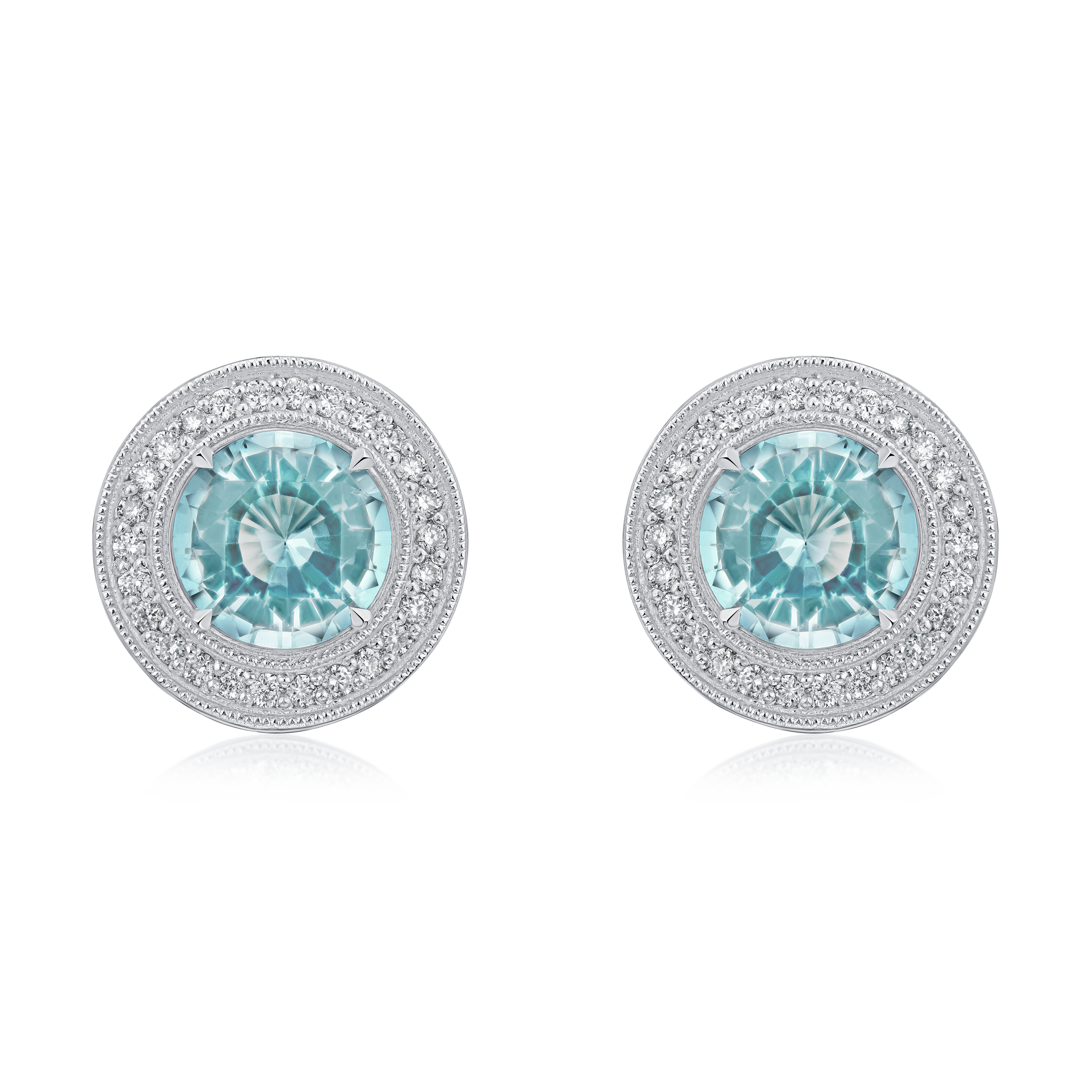 Round Aquamarine Superfine Stud Earrings