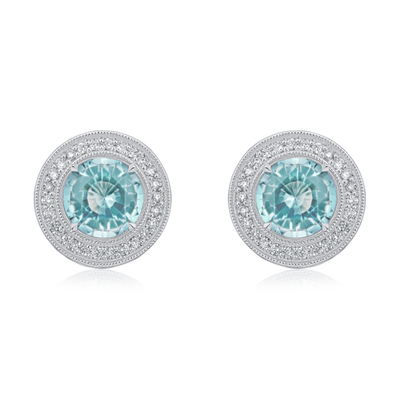 Round Aquamarine Superfine Stud Earrings