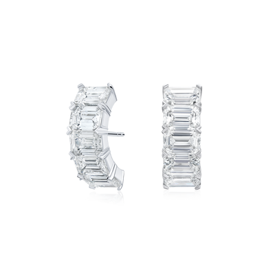 6.25cts Emerald Cut Diamond Set Huggie Earrings