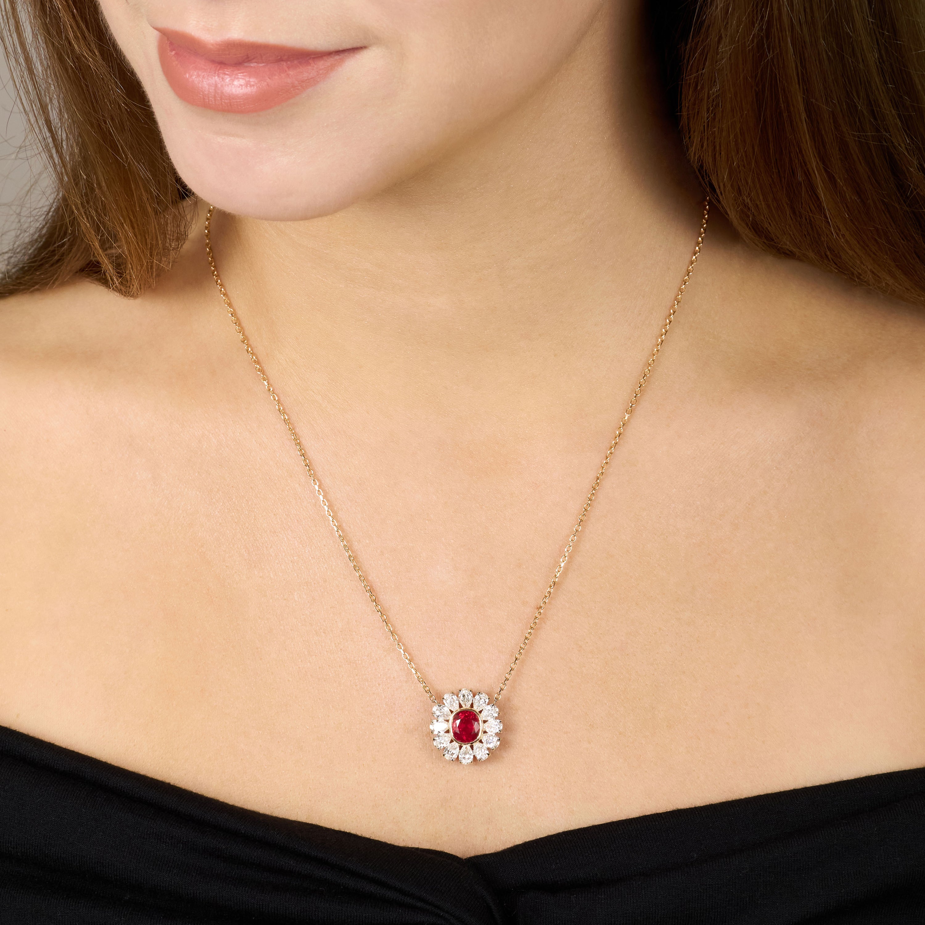 2.06cts Red Spinel and Diamond Cluster Pendant
