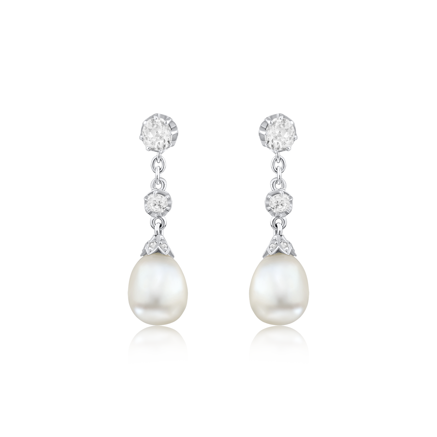 Natural Pearl and Diamond Drop Earrings
